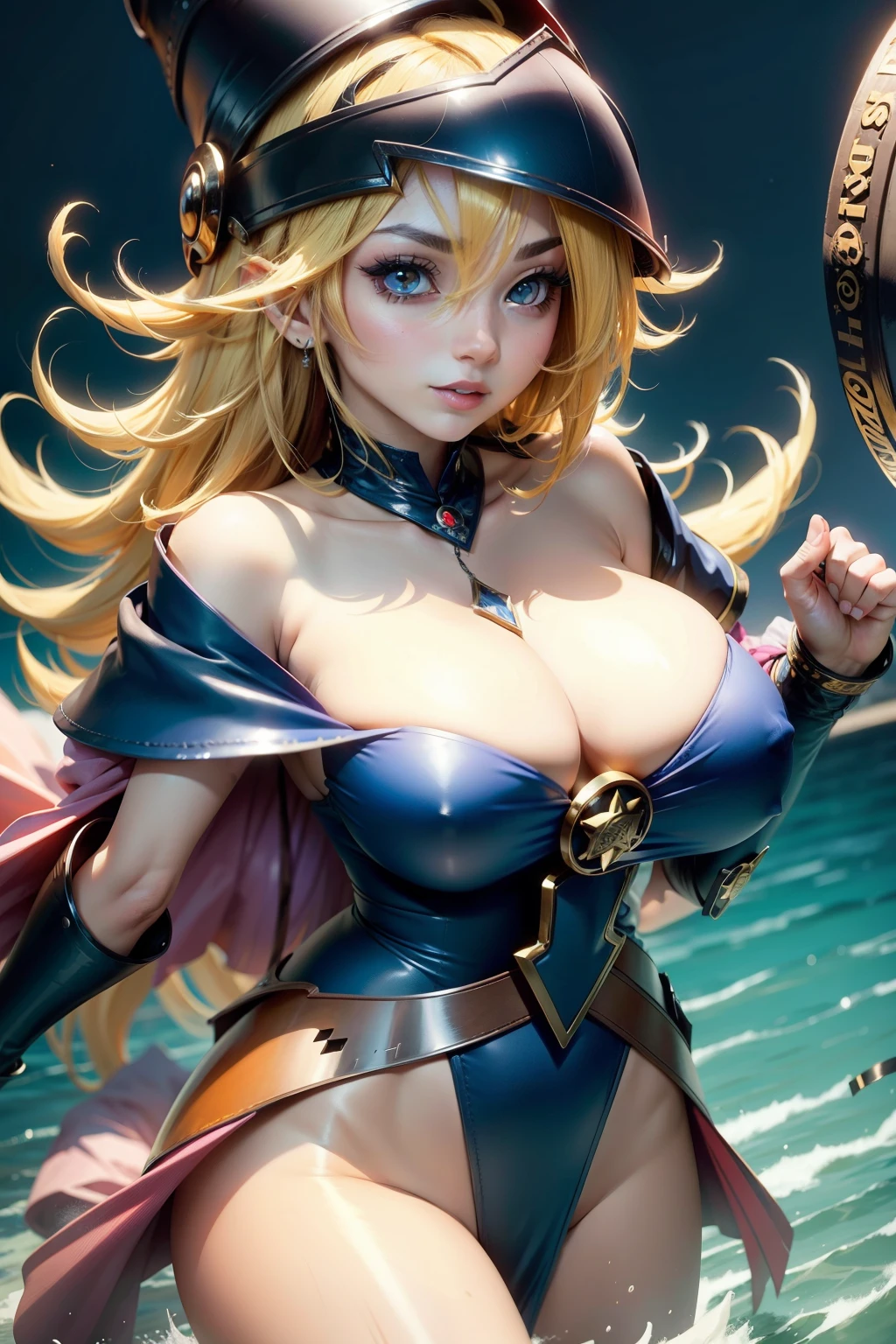 anime, Mujer, solamente, Cabello largo, They are smiling, debajo de los senos, cabello rubio dorado, cabello lacio desordenado, cabello encrespado, ojos amarillos dorados, cuerpo completo, Orejas de caballo, Conjunto de punk rock,