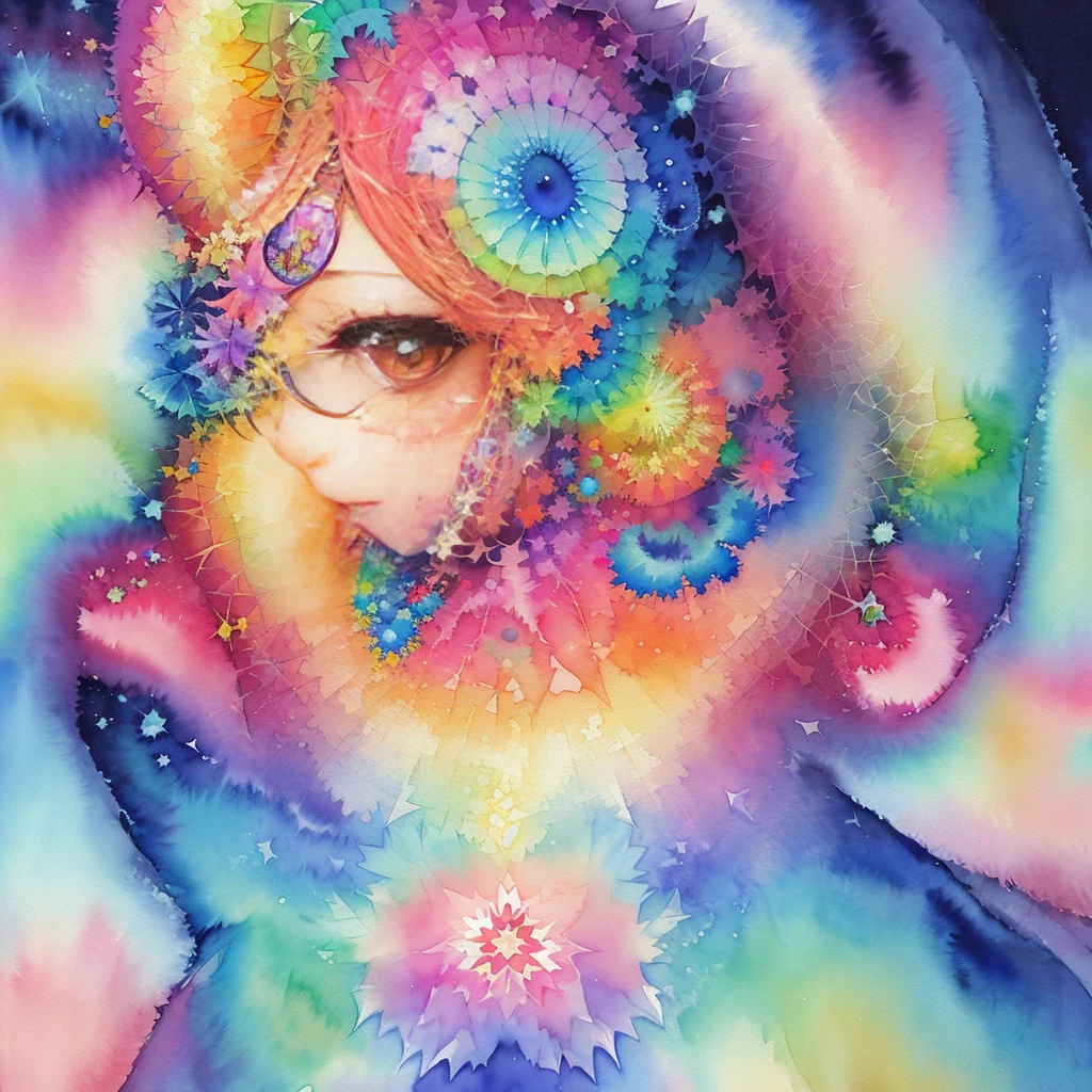 (Masterpiece, top-quality, Official Art, Beautiful and aesthetic:1.2), (girl with:1.3), (kaleidoscope:1.2), ighly detailed, colourfull, Top Detail, (watercolor paiting:1.3), light mixing, Playful patterns, lively texture, rich colours, ユニークな視覚効果 Fractal art:1.3), absolutely fantastic, (Fractal art:1.3)、kawaii、Exciting、