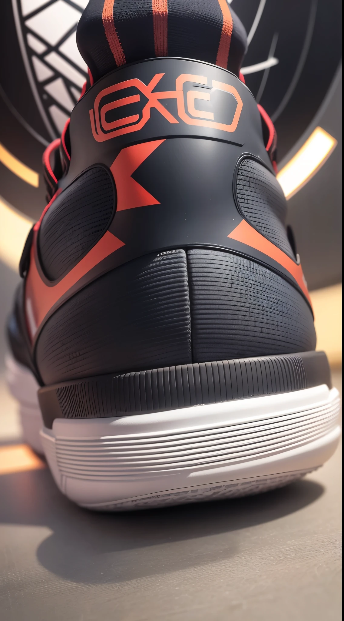 Create wallpaper &cite;Instantly&cite; 信息, Poster for high-top sneakers, White black red, Sneakers with wings on the heel, Check formatting symbol as logo, hyper realisitc, 50,000, Best quality at best, Nike close-up