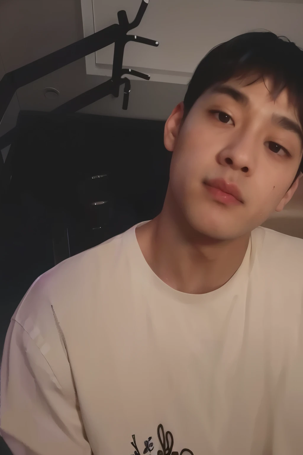 there is a man wearing a white shirt and looking at the camera, Taehyung masculo rosto coreano, Inspirado em Taehyung BTS\'s right eyelid swollen, young adorable korean face