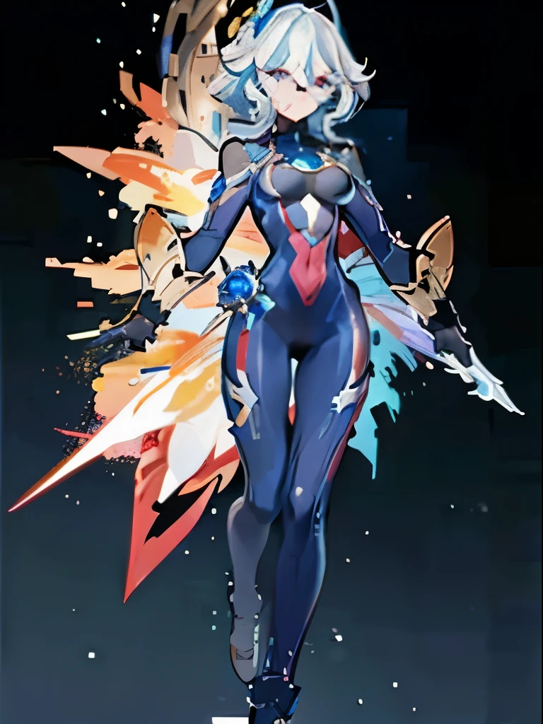 1girl in, Superhero, Mature Woman, body suit,long boots, gloves, well-muscled,Crab crotch,medium breasts, glowing body, the light that surrounds her body, light Particle, Space background, floating, Cowboy Shot, Full body shot, super powers, Perfect Anatomy.