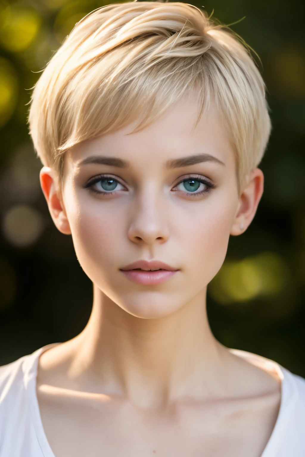 photo of a 25 years old european girl, RAW, beautiful woman, (pixie cut blonde hair), ((portrait)), ((detailed face:1.2)), ((detailed facial features)), (finely detailed skin), pale skin, athletic body, tavern, with open mouth, squinted eyes, open shirt, miniskirt, , (cold colors), damp, moist, reflections, (masterpiece) (perfect proportion)(realistic photo)(best quality) (detailed) photographed on a Canon EOS R5, 50mm lens, F/2.8, HDR, (8k) (wallpaper) (cinematic lighting) (dramatic lighting) (sharp focus) (intricate) fashion, from above