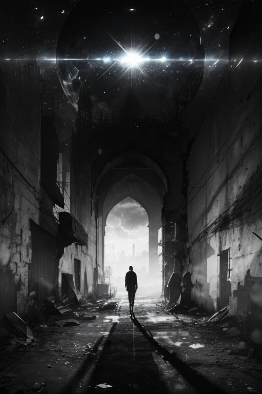 When everyone leaves and there is only the sadness of an abandoned world. Monochrome watercolor style (tons de cinza) e bico de pena com nanquim. Sem humanos na imagem.