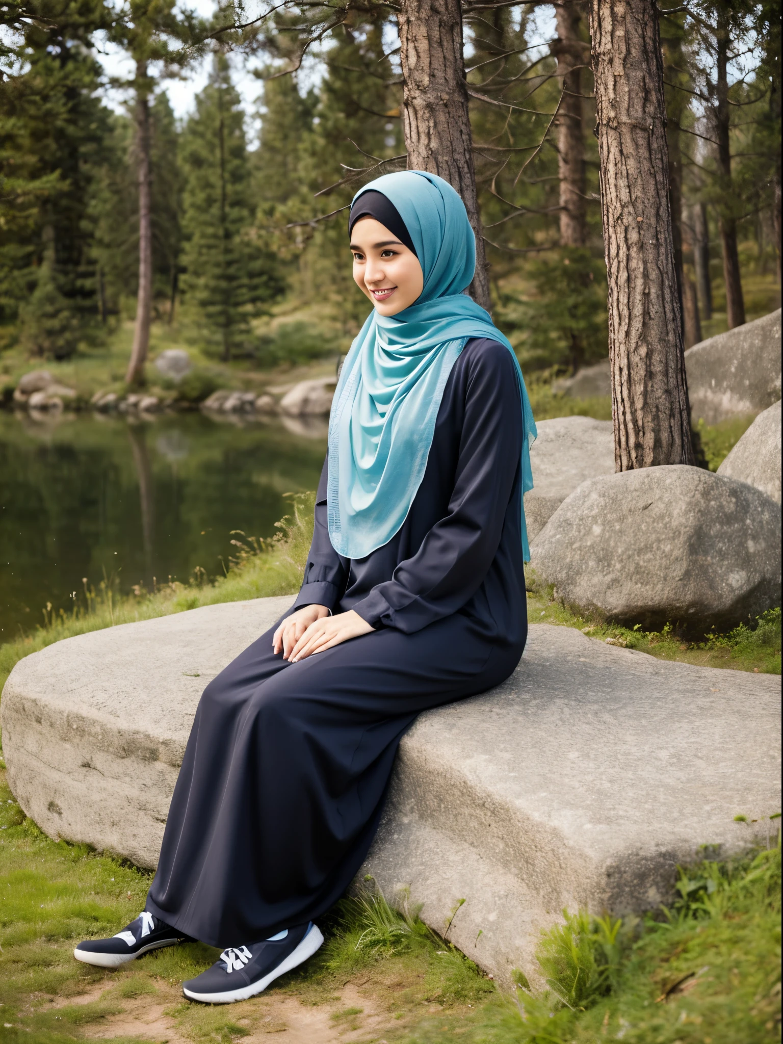 middle eastern girl, hijab, gamis, mountain
