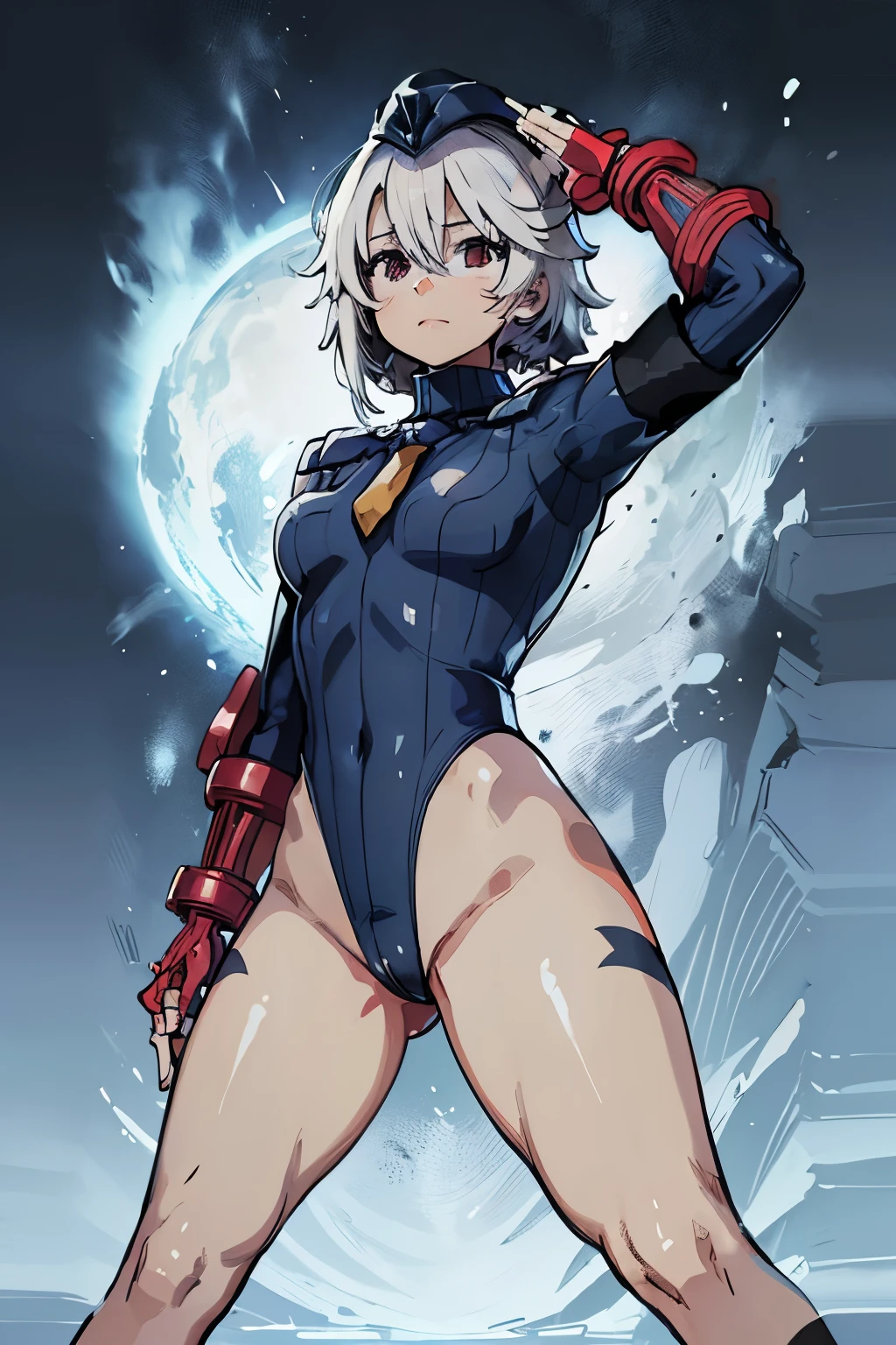 ultra-detailed, Explicit, Beautiful body, Beautiful Nose, Beautiful character design, perfect eyes, perfect face, ultra highres, 4K, beautiful legs, perfect legs, Nice hands, Perfect hand, Masterpiece, Best Quality, Highly detailed, illustration, absurdres, street fighter, doll suit, shadaloo doll, dollsuit, girls, multiple girls, expressionless, blank eyes, looking at viewer, red gloves, emotionless, black latex, corrution, mind control, female combatant, full body, hypnotized, unhappy trance, full body suit, ribbed bodysuit, obey, perfect female body, extremely glossy latex, hypnosis, hypnoLora, empty eyes, Mind control device, poses, brainwashed, submissive_pose, Slave, hat, necktie, standing, belt, latex, garter belt, thighhighs, stand up straight, standing, standing at attention, belt, extending the right arm from the shoulder into the air with a straightened hand, nazi saluting, military, military saluting, salute, Momijiyama Teru, Shy, SHORT HAIR, WHITE HAIR, RED EYES, HAIR BETWEEN EYES,