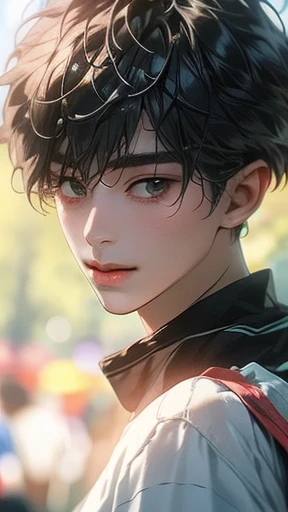 (absurd res, A high resolution, ultra - detailed, HighDynamicRange), tmasterpiece, Best quality at best, 详细的脸, (Handsome man's face), Take a walk in the park , Detailed characters, Detailed park outdoor,A handsome 28-year-old Asian boy,walking in the park,feeling a bit happy shy and strong,wearing sportswear ,the boy eyes are affectionate and a little dazed,looking into the distance,the shooting angel is parallel to the boy and 45 degrees, 85mmレンズ