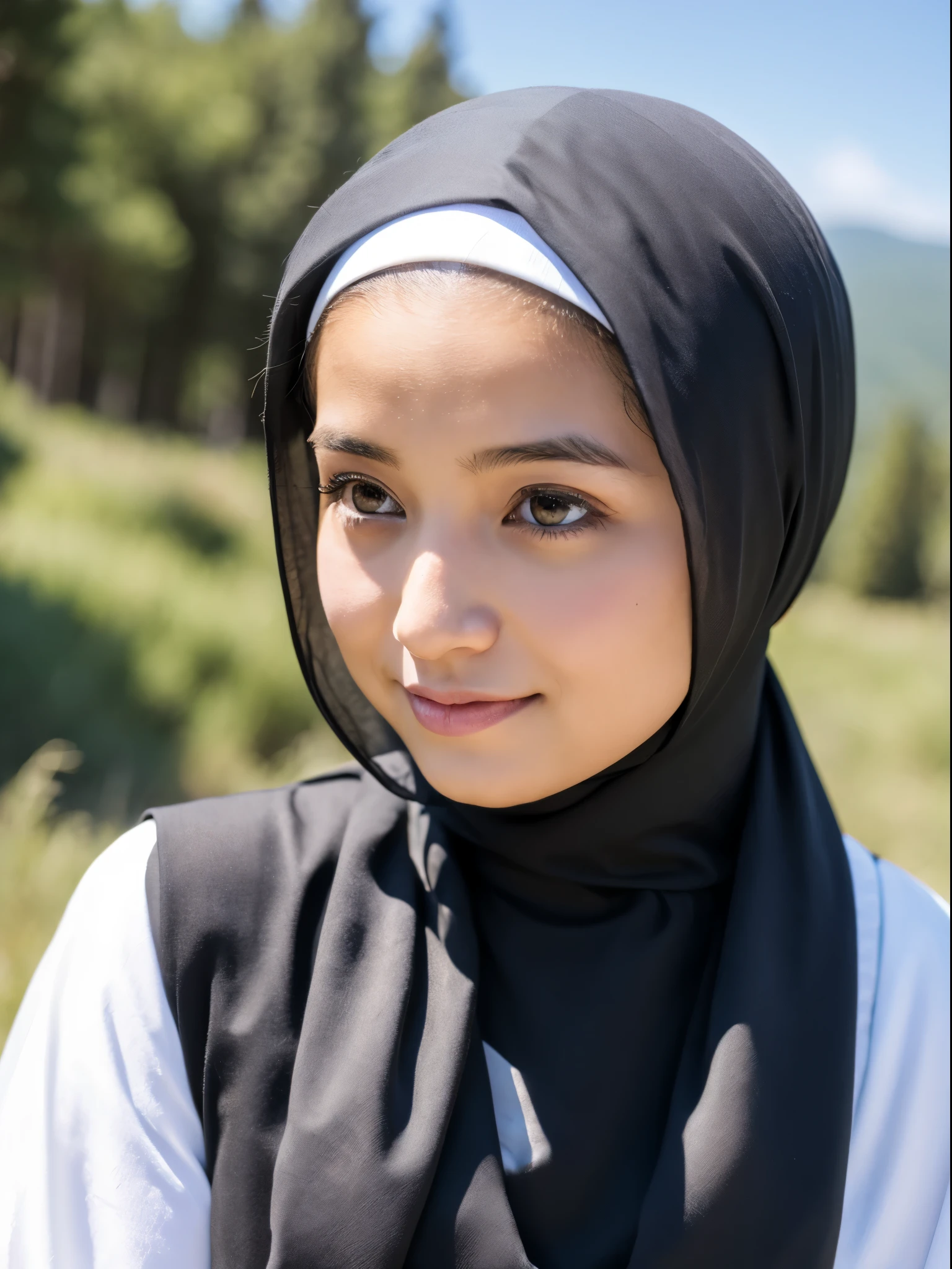 middle eastern girl, hijab, gamis, mountain