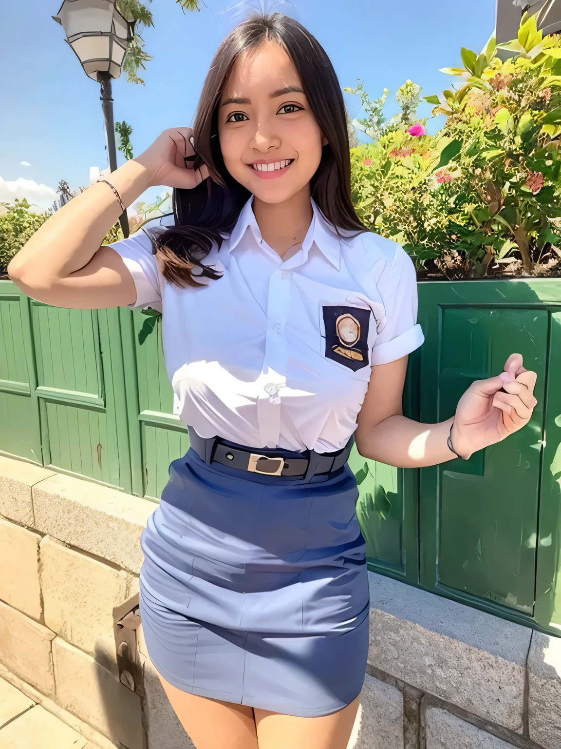 beautiful indonesian girls(realistic:1.3), insane detailed, quality, (detailed skin:1.3), (intricate details), ((half body)), (((2girl))), (((2 person))), 17 years old, hair tied, smile, huge breasts, high school uniform, school badge, long skirt, belt, classroom, whiteboard, (blurred background), hair behind ear, hair over shoulder, (photorealistic:1.2), ray tracing, god rays, reflection light, backlighting, from below, dutch angle, (masterpiece:1.2), (best quality), UHD, high details, textured skin, 8k, HD