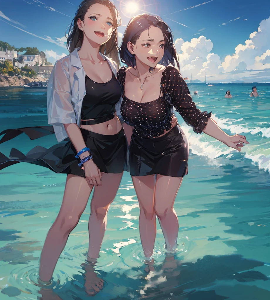 anime girl standing in the beach near ocean looking at the sky, anime girl walking on water, anime film still,, kyoto animation still, beautiful anime scene, blue sea., high quality anime movie still, ( ( makoto shinkai ) ), screenshot from the anime film, anime keyframe, today's featured anime still, detail, high quality, HD