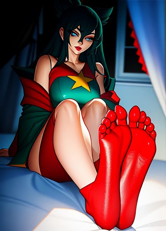 (female:1.2) (bodybuilder:0.8), masterpiece, photorealistic, nude, big breasts, super long soles, extremely long soles, extremely long feet, correct feet anatomy