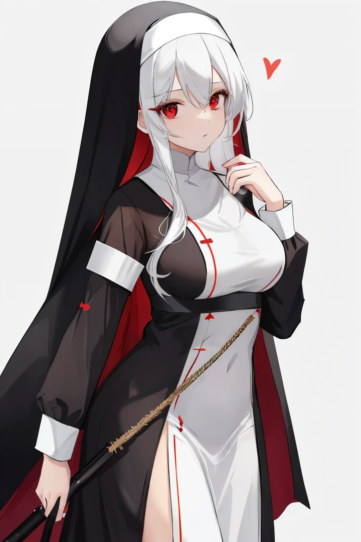 1girl, nun girl, red eyes, long hair, white hair, wearing a nun costume, sexy, attractive, medium breasts