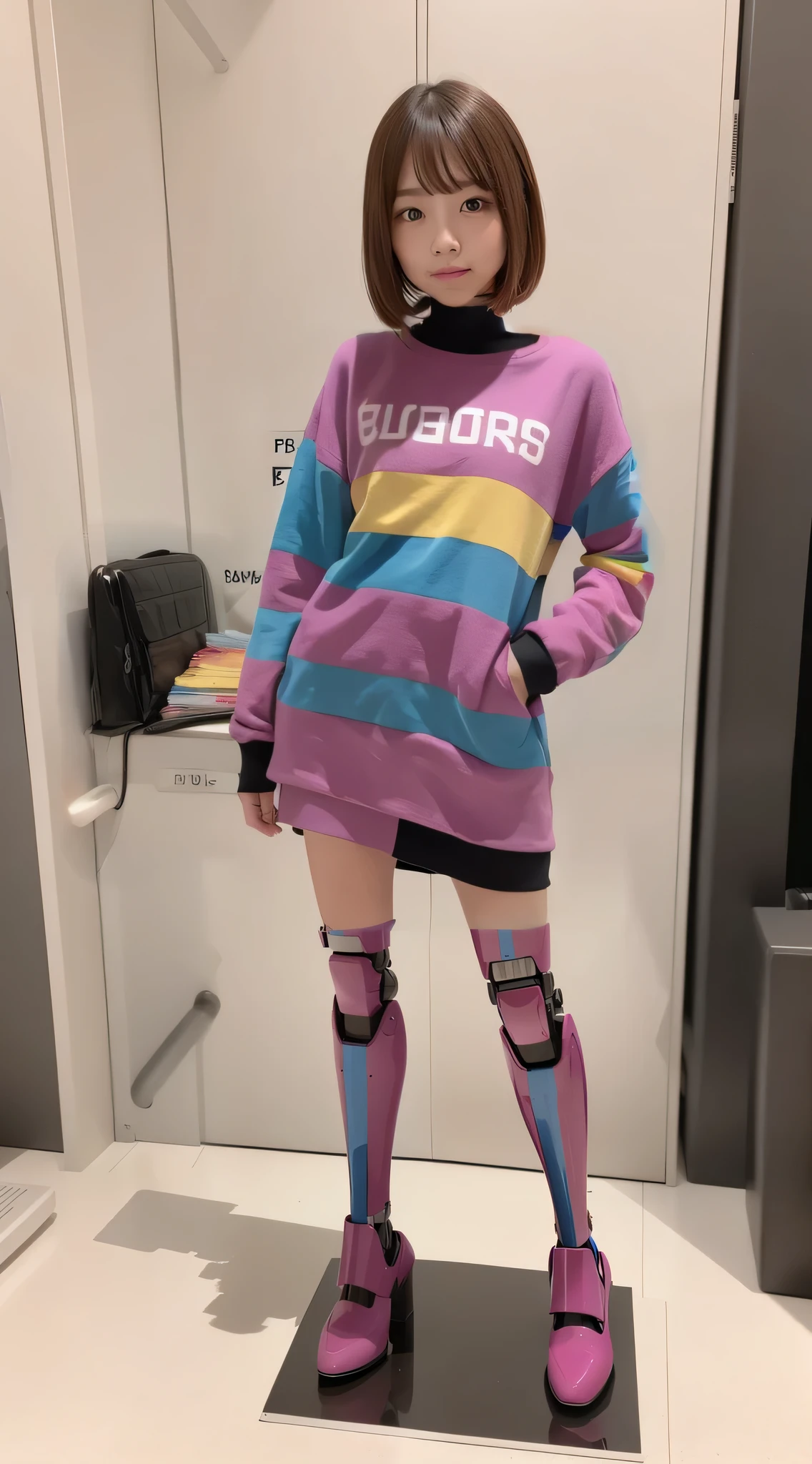 japanese ,darkskin, glasses, pink hair,green socks