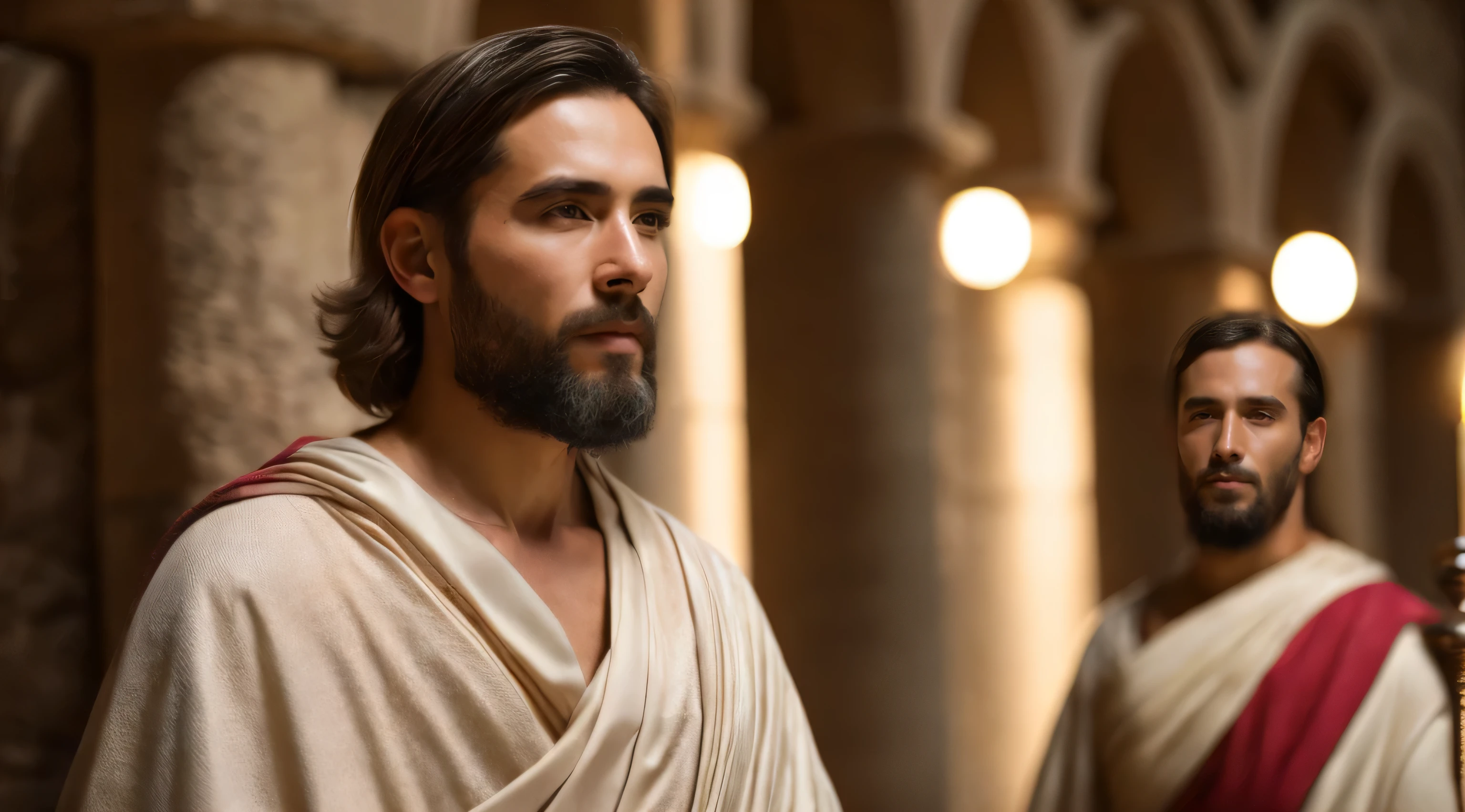 Ancient Israel、1st century、Disciples of Christ looking into the distance、(((short-haired)))、in 8K、Raw photography、top-quality、​masterpiece:1.5、ultra-lightweighthigh-resolution、Photorealsitic:1.5、ciinematic light、soft volumetric lighting:1.5、realisitic、Photorealsitic:1、detailedsな皮膚、profetional lighting、a picture、foco nítido、detaileds、profetional lighting、photon maping、detailedsで複雑な環境、非常にdetaileds、top-quality、美術的なa picture、Photorealsiticなコンセプトアート、soft natural volumetric cinematic perfect light、Midjourney、detailedsな手、