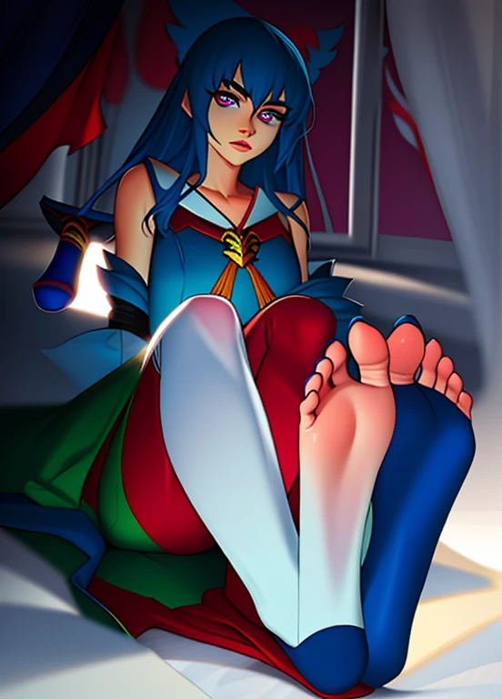 Jinx from League of Legend, sexy, nipples, feet, soles, wrinkled soles, stinky feet, foot focus. Masterpiece, UHD