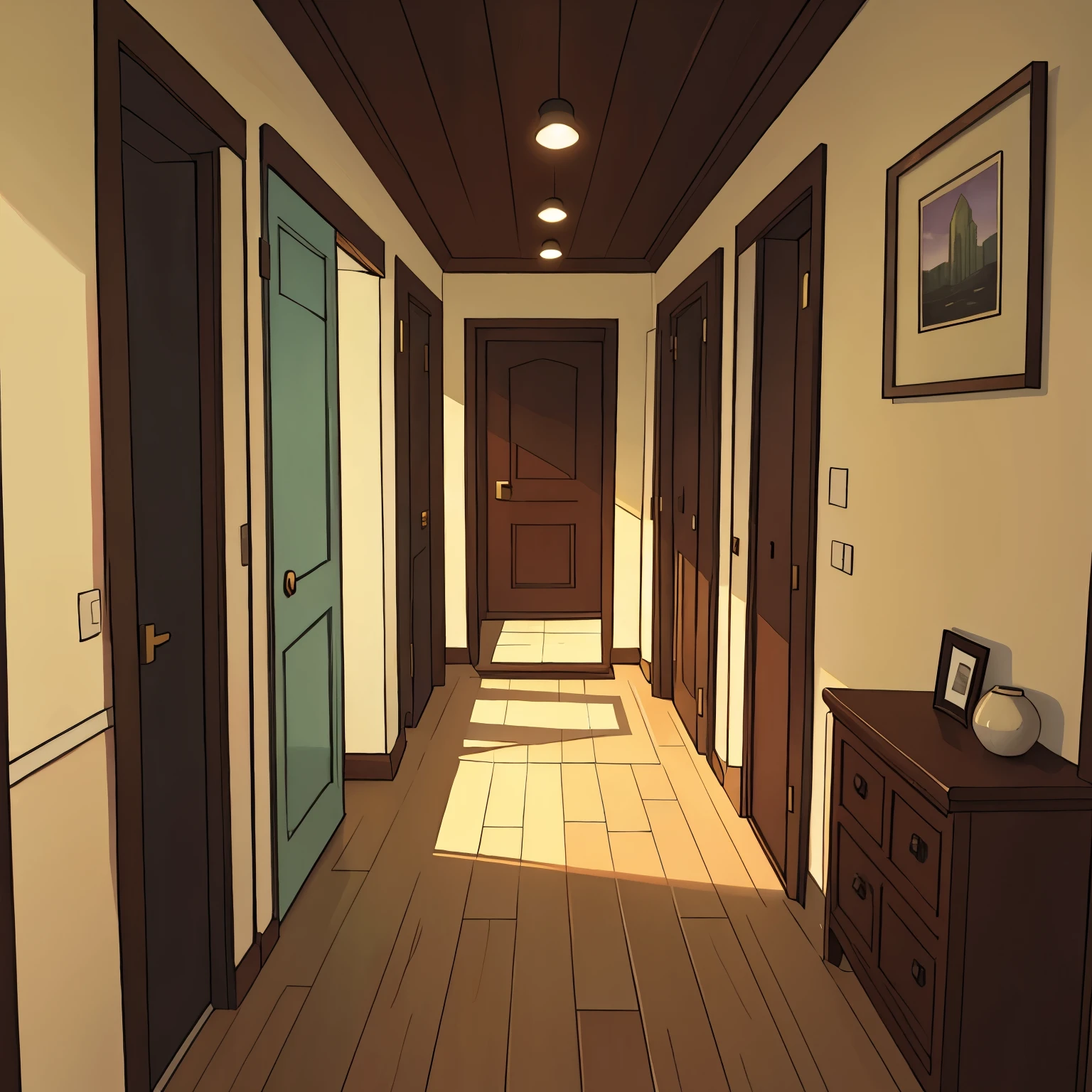 A hall with four doors