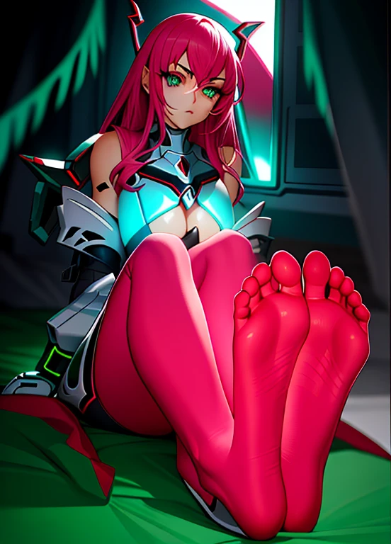 ((Masterpiece))) Full Body, Full Body Shot (One Girl) ((Pink Hair, Long Hair, Straight Hair, Both Sides Up))), ((Green Eyes))), Eyeshadow, Eyeliner, Glow Eye, Hyper Detail Eye, Complex Eyes, Beautiful Eyes, Detailed Eyes, (((Star-shaped pupils, glowing pink pupils))) 18 year old girls. (wearing a transparent jacket made of PVC material)) huge cool weapon machine in hand, huge cool weapon machine, mech, mechanism, machine, open stance, coalescing, nude, big breasts, super long soles, extremely long soles, extremely long feet, correct feet anatomy