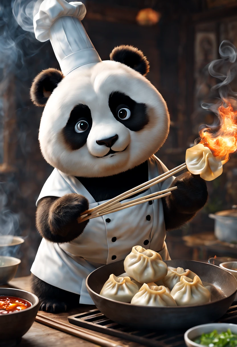 a fluffy panda chef knead the dough, octane render, enhance, intricate, (masterpiece, Representative work, official art, Professional, unity 8k wallpaper:1.3)
