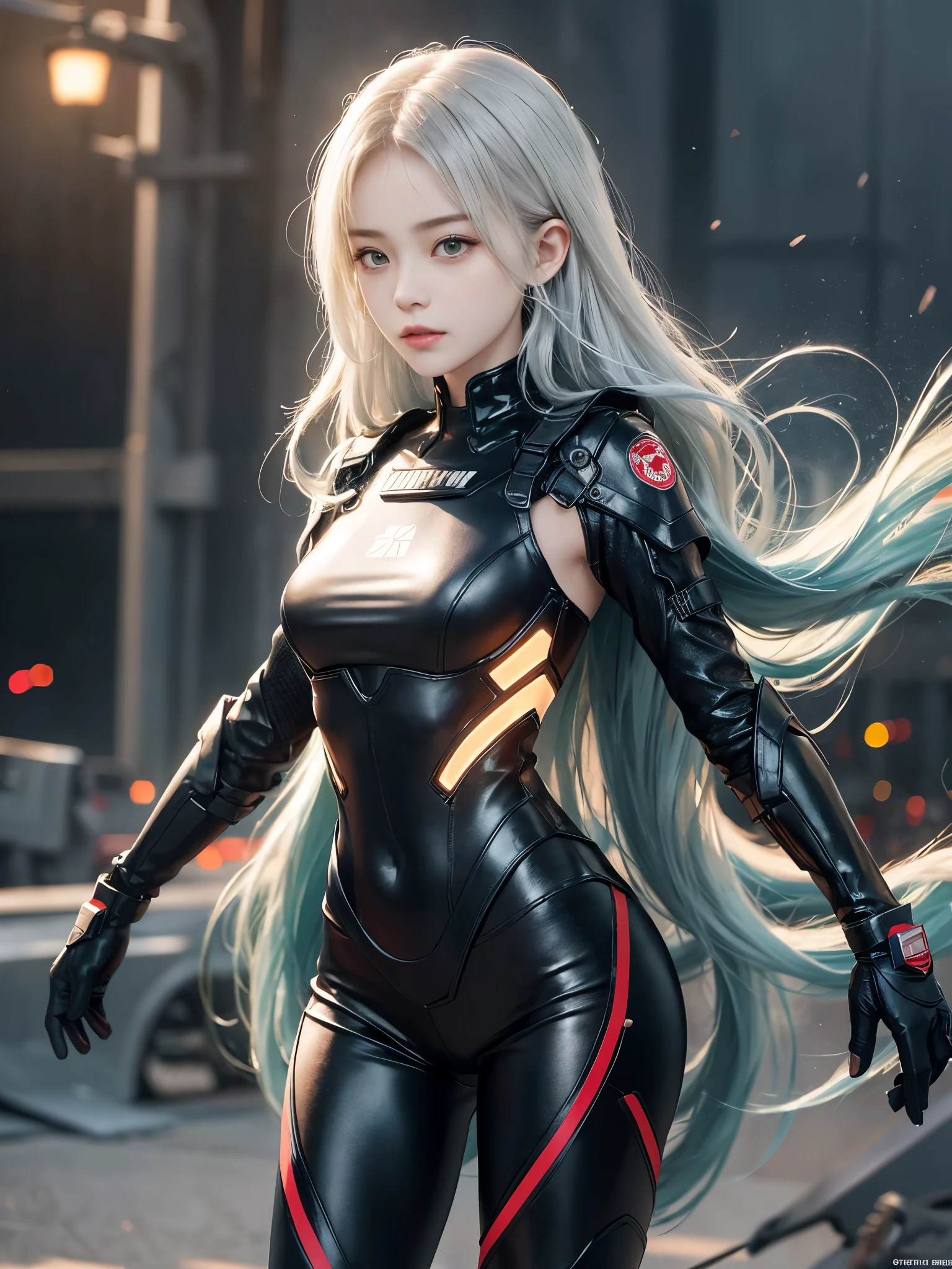 (1girl in:1.3), Solo, (((Very detailed face)))), ((Very detailed eyes and face)))), Beautiful detail eyes, Body parts__, Official art, Unified 8K Wallpaper, Beautiful and beautiful, Beautiful, masutepiece, Best Quality, Original, masutepiece, Super Fine Photo, Best Quality, 超A high resolution, Realistic realism, Sunlight, Full body portrait, Amazing beauty, Dynamic Pose, Delicate face, (Bright eyes when viewed from the front), She wears a combat suit, One point color scheme of black and red, women military uniform, Very detailed abandoned warehouse background, Detailed face, Detailed complex busy background, Messy, Gorgeous, Milky White, highly detailedskin, Realistic skin details, Visible Pore, Clear focus, Volumetric fog, 8K UHD, High quality, Film grain, Fair skin, photorealisim, Lomography, futuristic dystopian giant metropolis, Explosion smoke,emergency siren,in battle with the enemy,tense look,Tense situation,Combat helicopter,Well-formed beauty Shishi Face,oriental,Korea person,Super beautiful girl in her teens,Energetic girl,Run through dangerous situations as a rescue worker,strong woman of will,strong woman,former mercenary,Martial Arts,obligation: relief operation team leader,Clear the blue sky,A precious girl who protects the holy war with a pure heart..,Transport the minimum necessary medical equipment,Angle,Rin, symbol of battle々Shishi Face,kawaii faces,CLC Eugene,Eve Eugene, Commander,slender physique,slenderbody,legs are thin,stop and stand there dumbfounded,