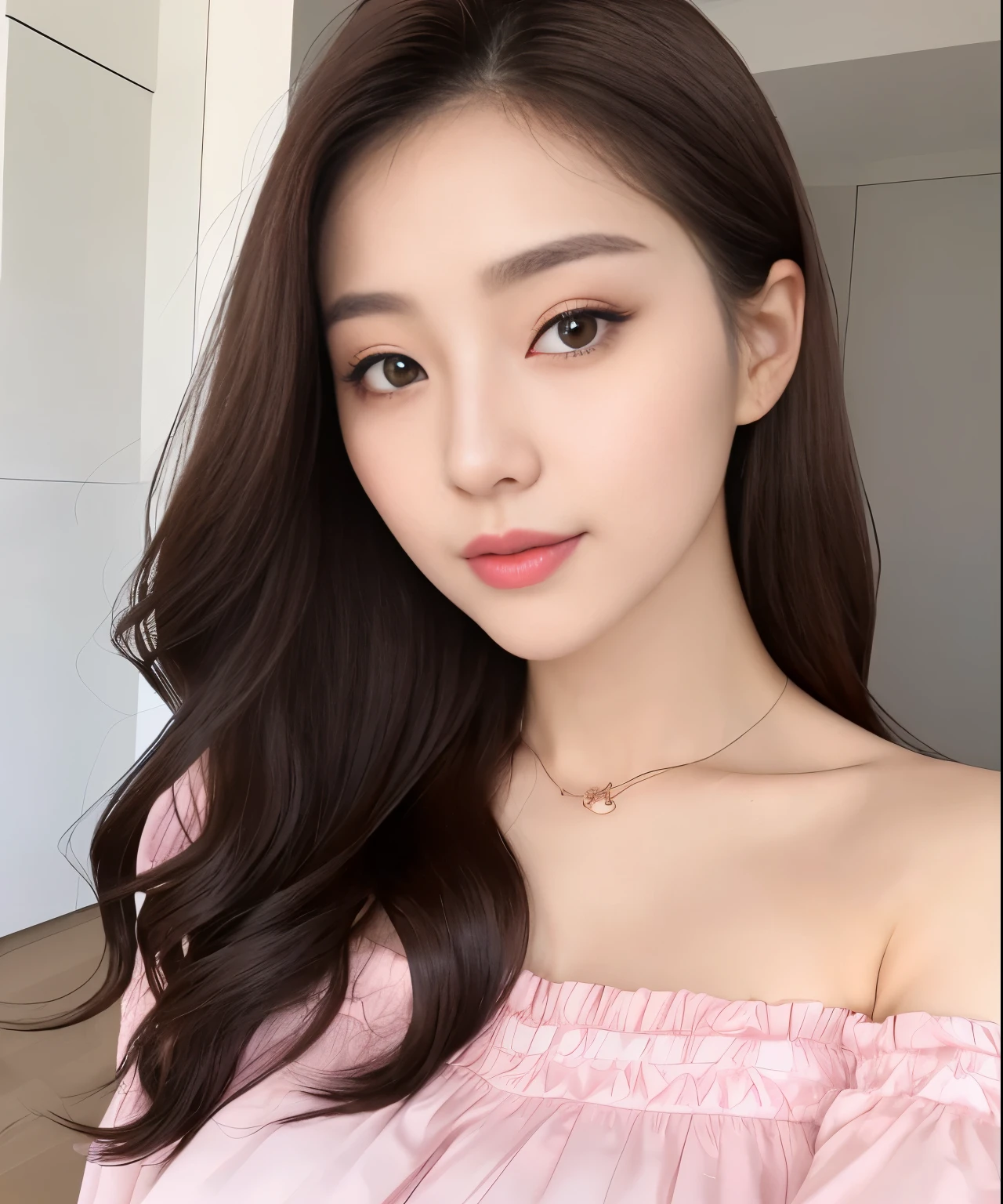 Korean、27yr old、female、eyes large、a brunette、lips pink、Big、tall、Shoulder out、Model body type、Beautuful Women、off-shoulder blouse, Full bodyesbian