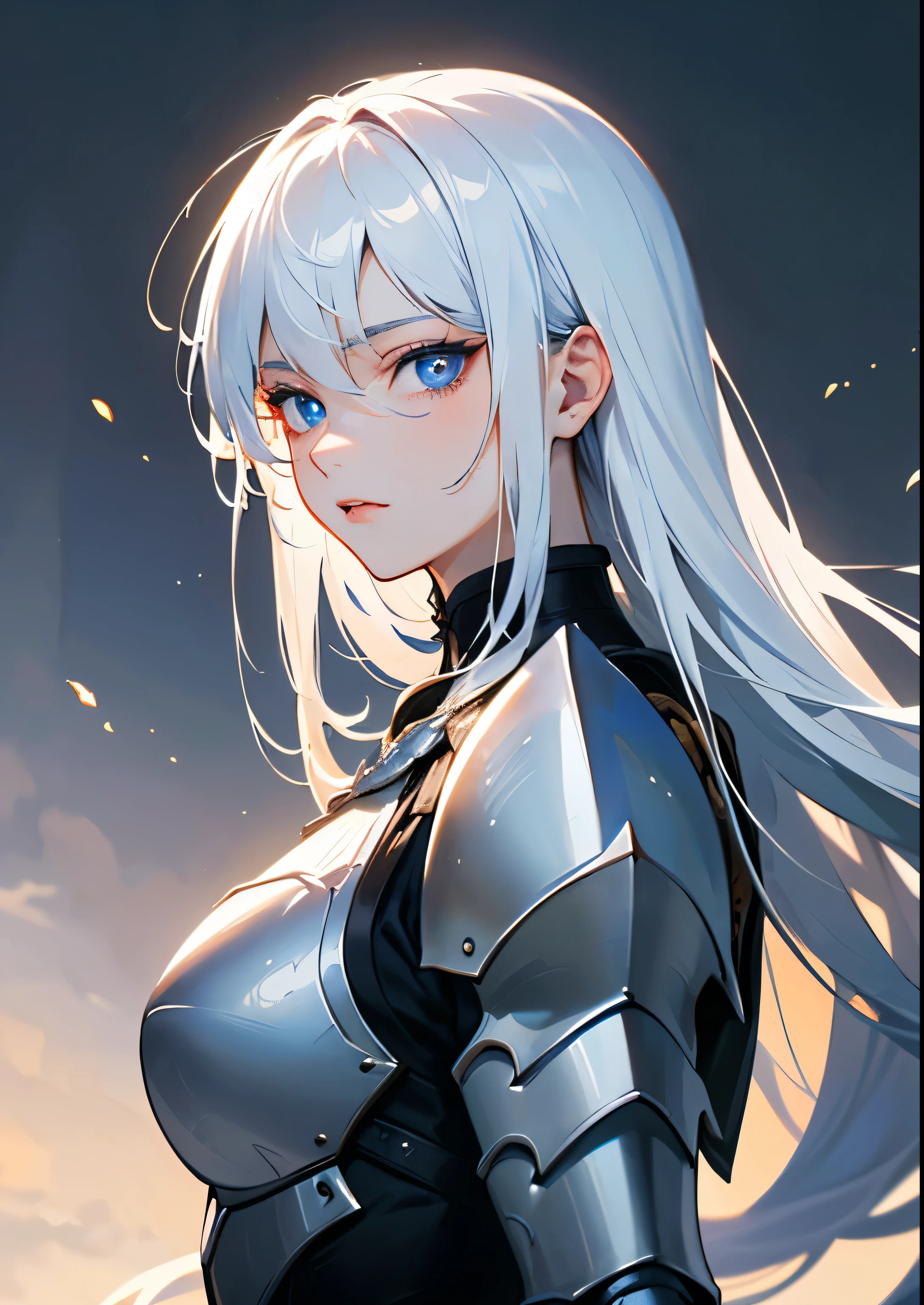 woman、White Hair、long hair、Angel、wing、armor、