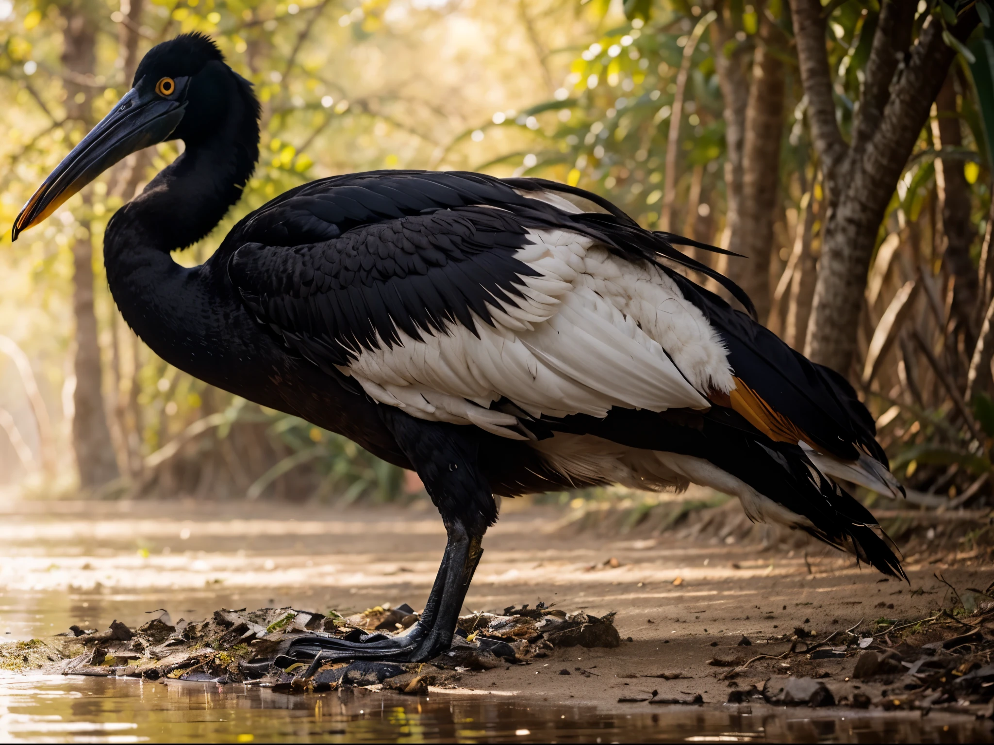 Imaginative crossbreed of Cormorant mix with Cassowary and Pelican, photorealistic, hybrid animal, hyper detail, Bokeh background, full body, realistic, realism, animal photography, documentary
