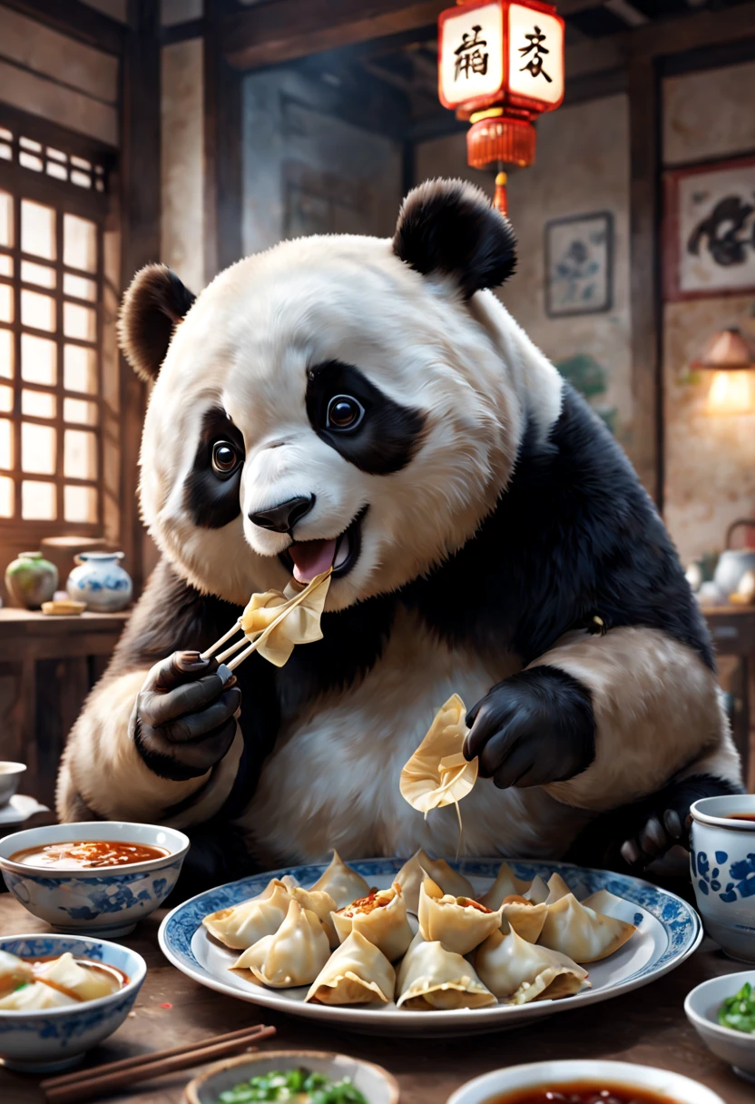 a fluffy panda chef knead the dough, octane render, enhance, intricate, (masterpiece, Representative work, official art, Professional, unity 8k wallpaper:1.3)
