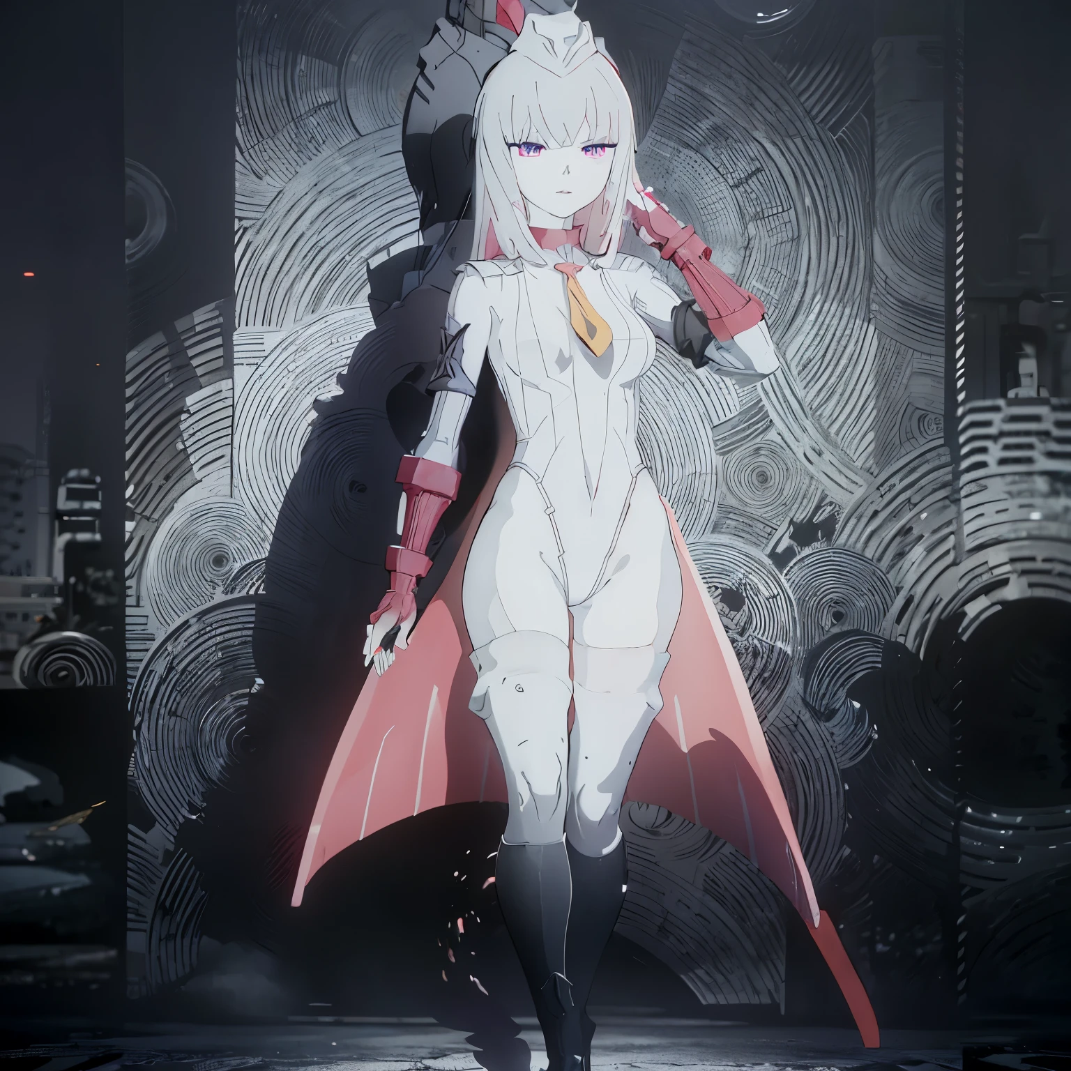 ((1 cyborg loli)),((huge breasts,biomechanical breasts,biomechanical penis)),((biomechanical pussy,pussy fluid,((nipple fuck)),((urethral insertion)),standing with raised to the tall one, ((short white hair, red eyes, evil smile)), a haunted factory, at night,