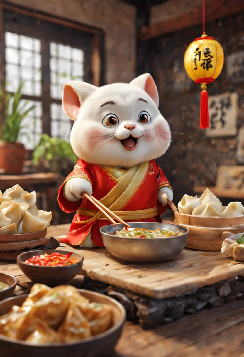 by Richard Scarry, Chinese wontons, jiaozi, Dumplings, octane render, enhance, intricate, (masterpiece, Representative work, official art, Professional, unity 8k wallpaper:1.3)