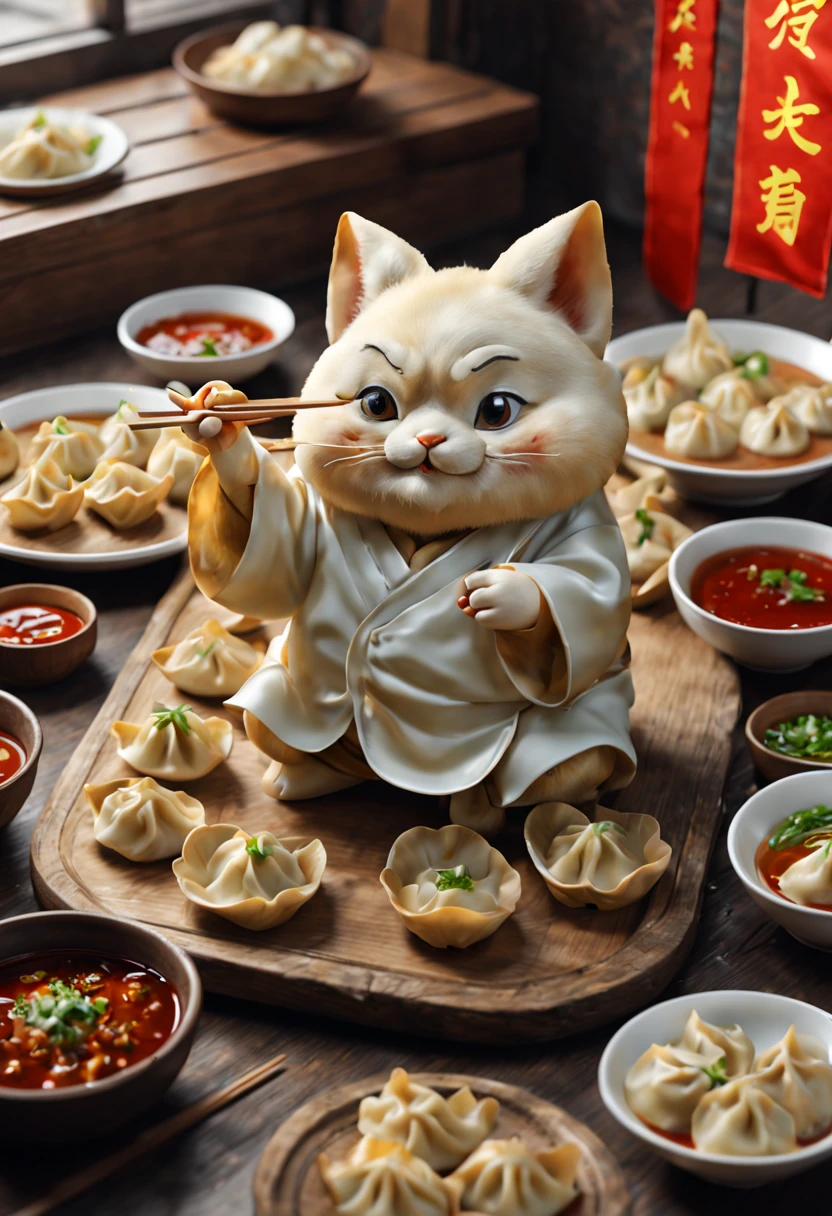 by Richard Scarry, Chinese wontons, jiaozi, Dumplings, octane render, enhance, intricate, (masterpiece, Representative work, official art, Professional, unity 8k wallpaper:1.3)