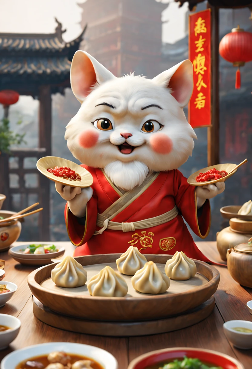 by Richard Scarry, Chinese wontons, jiaozi, Dumplings, octane render, enhance, intricate, (masterpiece, Representative work, official art, Professional, unity 8k wallpaper:1.3)