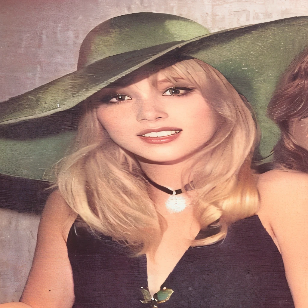 blond woman with green hat and blonde hair posing for a picture, inspired by Leila Faithfull, 1970 photo from live magazine, olivia newton-john, inspired by Andrew Boog Faithfull, 70s photo, 7 0 s photo, year 1 9 7 0, taken in the 1970s, seventies, seventies era, joy red velvet