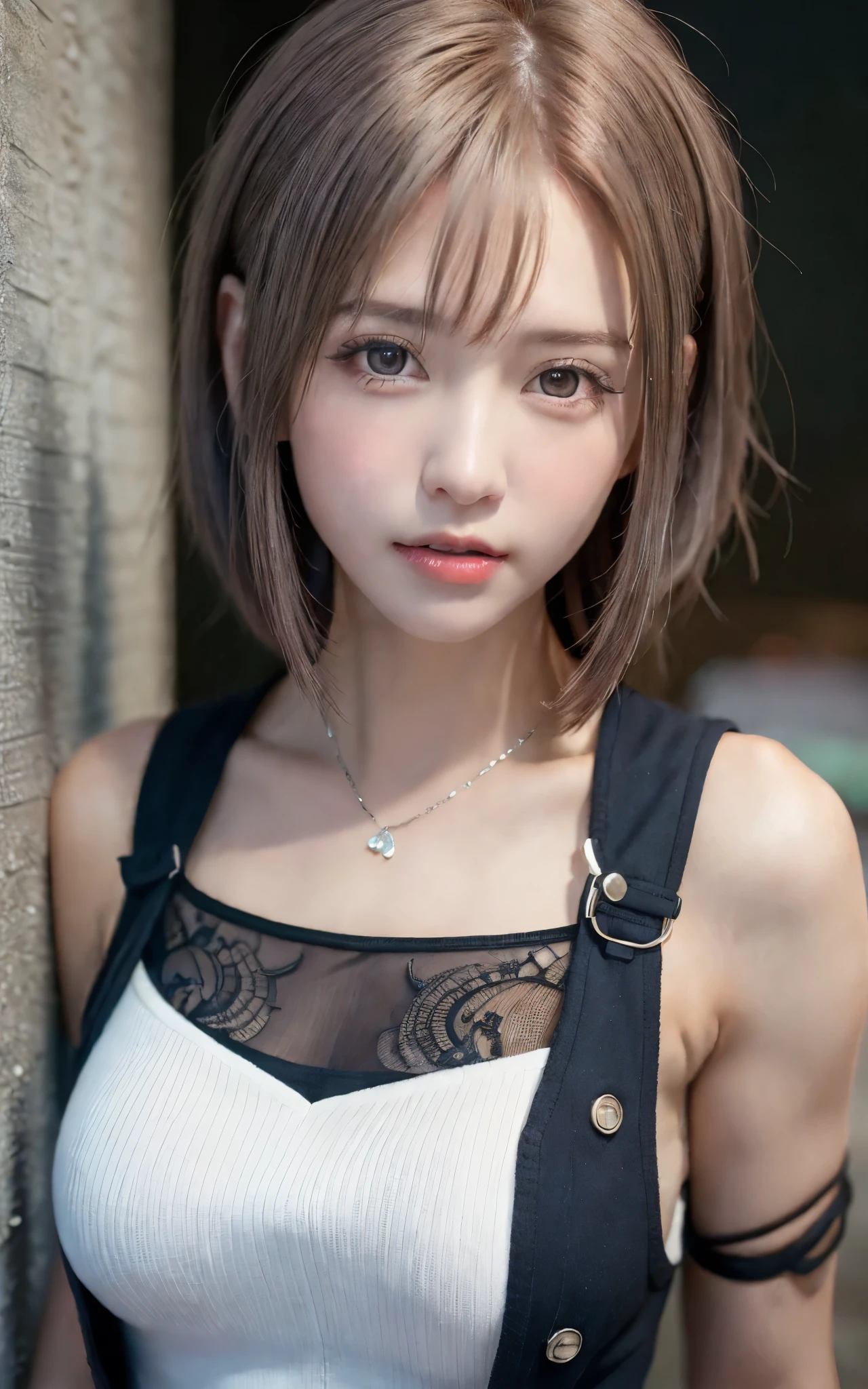 (8K, Photorealistic, Raw photo, of the highest quality: 1.3), (1girl in), Super beautiful, (Realistic face), (boyish, Silver Color Berry Shorthair), Beautiful , Glare that captivates the viewer, Beautiful expression, Beautiful breasts, (Realistic skin), Be...