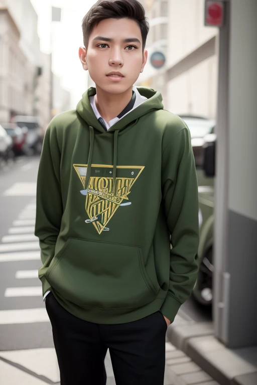 there is a young man standing on a sidewalk wearing a green hoodie, hoodie, age boy, wearing hoodie, hoody, boy, casual photography, mid shot portrait, wearing a hoody, male teen, potrait, front portrait, candid picture, young boy, green hood, for junior, wearing sweatshirt, reyyan, wearing a hoodie