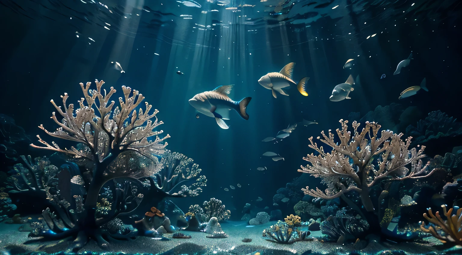 best quality,4k,8k,highres,masterpiece:1.2,aquarium,fish swimming in a colorful coral reef,shimmering water,beautiful marine creatures,coral formations,underwater tranquility,deep sea exploration,underwater camera shots,vibrant colors,underwater lighting effects,majestic sea creatures,exotic jellyfish,floating seaweed,detailed scales of the fish,reflective surfaces,up-close views of marine life,bubble-filled water,sparkling reflections,crystal-clear visibility,underwater adventure,magical underwater landscape,dynamic movement,serene underwater ambiance,mesmerizing patterns on the fish,gleaming tails and fins,refraction of light through water,graceful swimming motion of the fish,diversity of shapes and sizes of the fish,striking contrast of colors,glowing bioluminescent organisms,hypnotic dance of aquatic life,colorful underwater vegetation,peaceful atmosphere, ethereal underwater scenery,aquatic paradise,calm and soothing,paradise for divers.