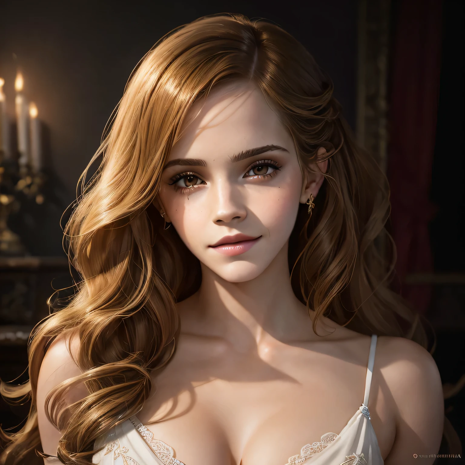 Emma Watson, tours of sexy prostitutes, Portrait du personnage, 4 9 9 0 s, long curly hair, souriante, aguicheuse, complexe, elegant, highly detailed, digital painting, ArtStation, Art conceptuel, lisse, mise au point nette, illustration, Illustration par Wlop, Charlie Bowater et Alexandra Fomina