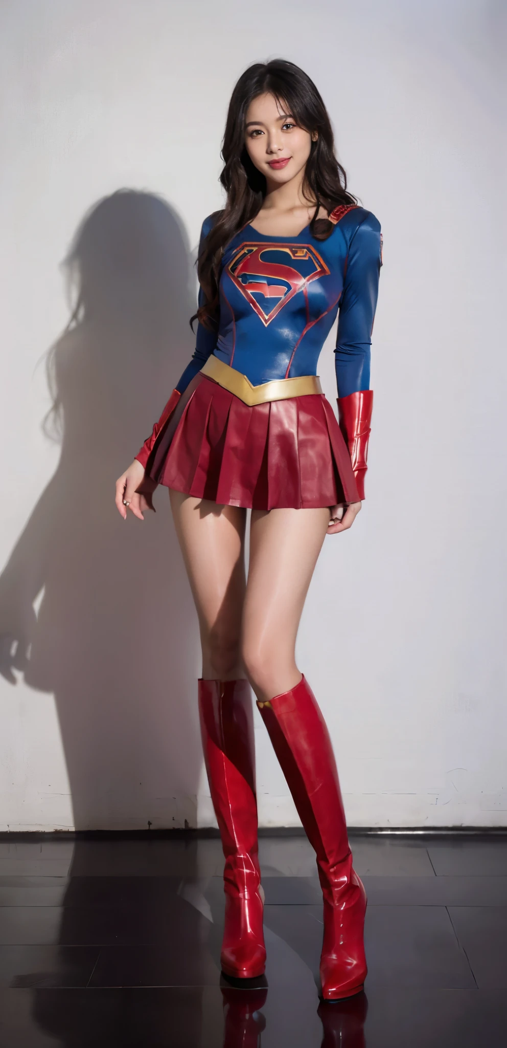 No background、Eyes closed、yawning being。Suffering、Hung、Are sleeping、lying back on、(((Wear black tights on your beautiful legs.)))、(((Grow legs、tall、Legally express the beauty of your smile)))、((((Make the most of the original image)))、(((Supergirl Costume)))、(((beautiful hairl)))、(((Suffering)))、(((Feet must necessarily be worn with black tights)))、(((You need to wear red boots)))、((Top image quality、8K))、((top-quality、8K、​masterpiece:1.3))、(((Keep Background )))、Crisp focus:1.2、Beautiful woman with perfect body shape:1.4、Slender Abs:1.2、a wet body:1.5、Highly detailed facial and skin texture、8K