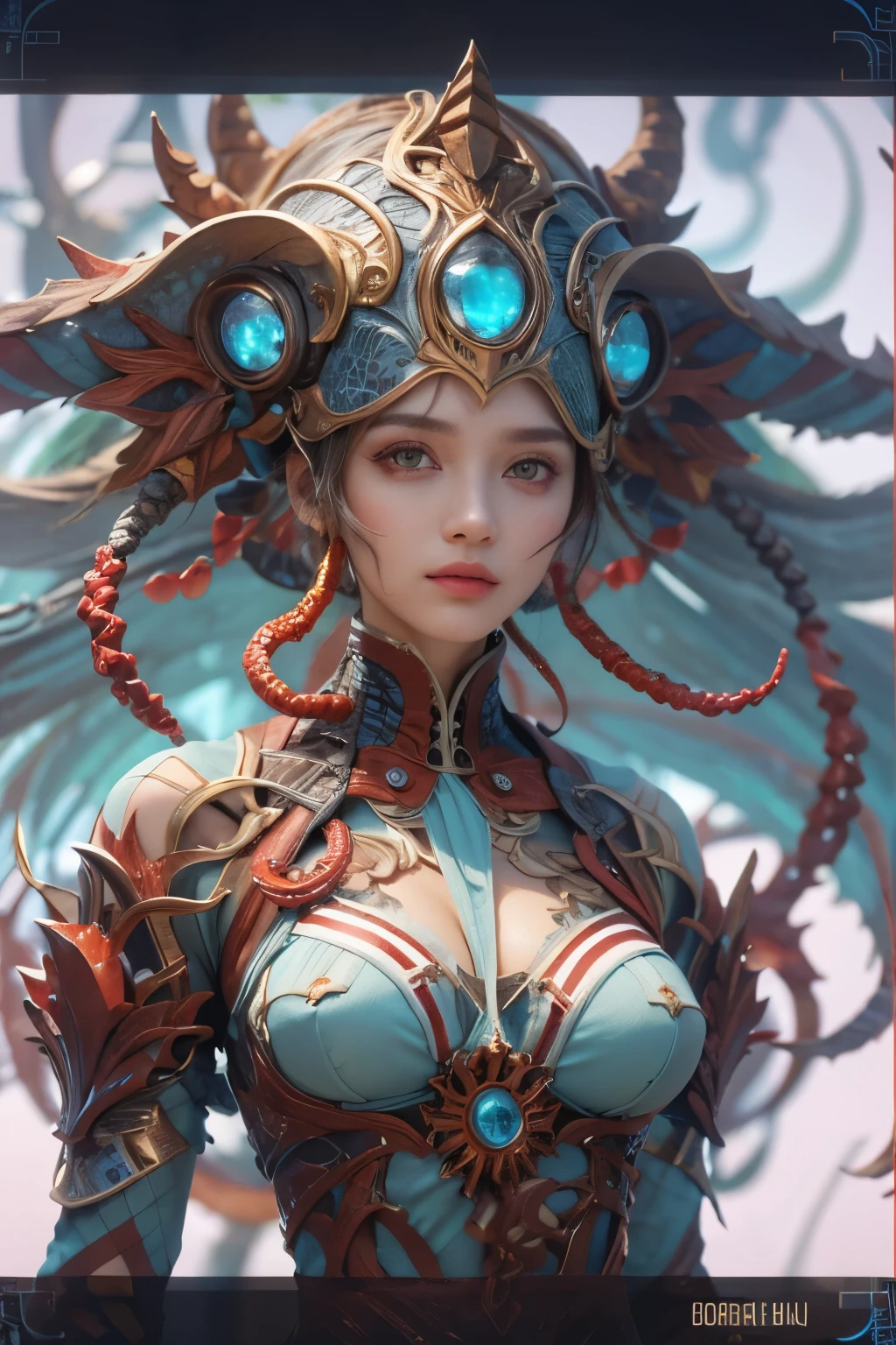 Female Alien, Beautiful face, seduces, red eyes, Full body like, A sexy, alien, No humans, an alien, cells are fused, Multiple hands, (Lots of blue tentacles), (blue skin:1.3), extraterrestrial, cell, bio image, 魅惑的, Best Quality, 8K,4K_quality, high_Definition,Dramatic Lighting, masutepiece:1.5,cinematic quality, detail up, (Intricate details:1.2), high resolution, High Definition, drawing faithfully, (Thick eyebrows:1.2), (Big scarlet eyes:1.6), Beautiful eyes with fine symmetry, (Ultra detailed eyes:1.2),(Highly detailed face and eyes:1.2), (High-resolution red-eye:1.4), Intimate face, (Super detailed skin quality feeling:1.4), Perfect Anatomy, (Beautiful toned body:1.5), (Moist skin:1.2), No makeup, (dark circles:1.1), long canines
