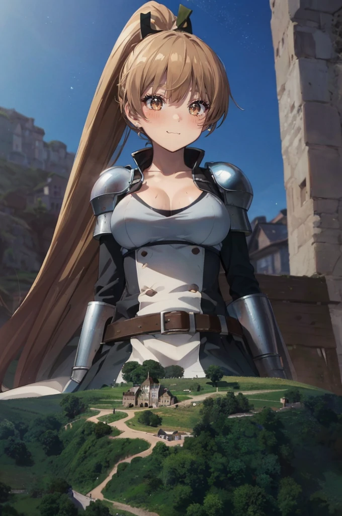 (erect nipples:1.2), (beautiful mature woman: 1.2), very detailed, beautiful, professionally drawn, bright sky, shiny detailed breasts, (perfect beautiful skin), (tiny villages of people on a cliff in front of a giantess breasts: 1.2), (a tiny village on a tiny hill in front of the breasts of a giantess: 1.2), a giantess looming over a tiny village on a tiny hill, (tiny adventurers: 1.1), (tiny villages on a tiny cliff in front of a girl: 1.1), (tiny villages on a cliff: 1.1), giantess girls in the background, simple background, (dark deep forest:1.1), giantess girls in the background, multiple girls, (giantess:1.1), petite breasts, (foreshortening:1.2), (giantess:1.2), smug laughing, sitting, hills, cliffs, mountains, (sweaty:1.2), slight smile, medieval dress armor