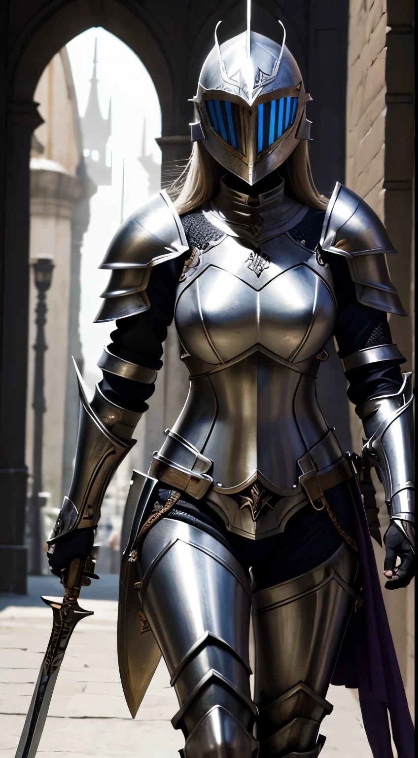 una mujer con armadura caminando por un camino de tierra con una espada, bikini armor Caballero femenino, hermosa armadura, Impresionante armadura, picture of female paladin, very stylish fantasy armor, Caballero femenino, armadura femenina, fantasy armor, Armadura de hoja infinita, beautiful Caballero femenino, Paladin Armor, Armadura elegante, epic Paladin Armor, pale black armor, gorgeous female paladin, desnuda armadura