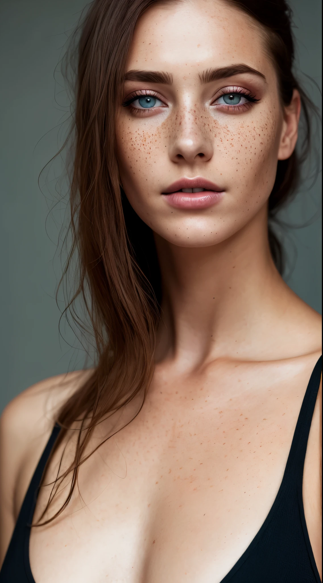 (best quality, hyperdetailed photography:1.2), beautiful lady, freckles, dark makeup, neon lights,, white rob,soft light, massive perfect breast, snoopy breast,(detailed beautiful face, detail skin texture, ultra-detailed body:1.1) realistic skin texture extreme details,