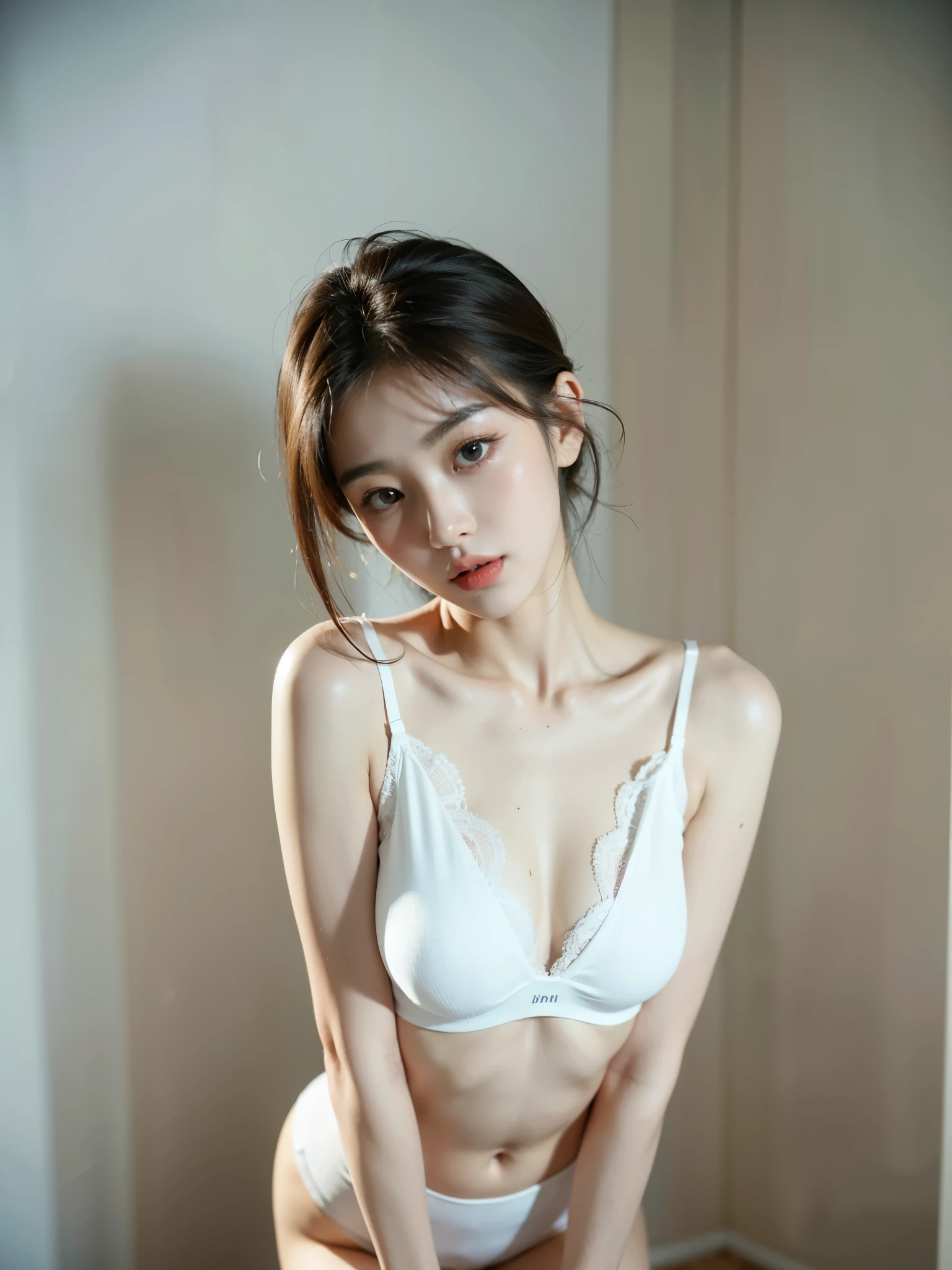 a close up of a woman in a white bra top and panties, gorgeous young korean woman, Korean girls, white bra, beautiful asiagirl, young and cute girl, gorgeous chinese models, , wearing white camisole, Sleek white skintight suit, beautiful Korean women, cute women, V-chest clothes, White top, asiagirl