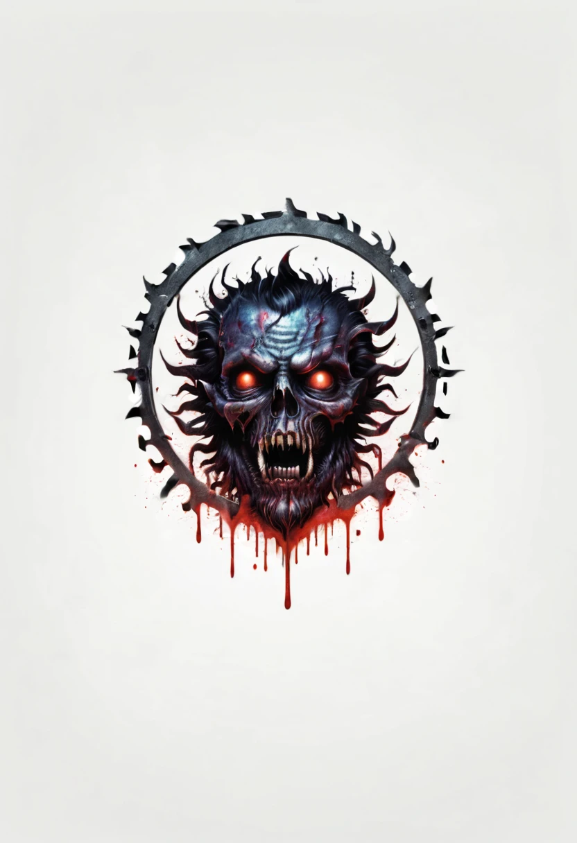 Lovecraftian horror logo design,t shirt design,beefy style,design only,white background,no model,professional,high contrast,high-res,ultra-detailed,vivid colors,metallic accents,sharp focus,edgy,dynamic composition,gritty texture,rough brush strokes,mechanical elements,chrome effect,classic typography,retro style,distressed look,aggressive lines and curves,3D rendering,striking visual impact,dark shadows,strong branding presence,monochromatic palette,industrial aesthetic