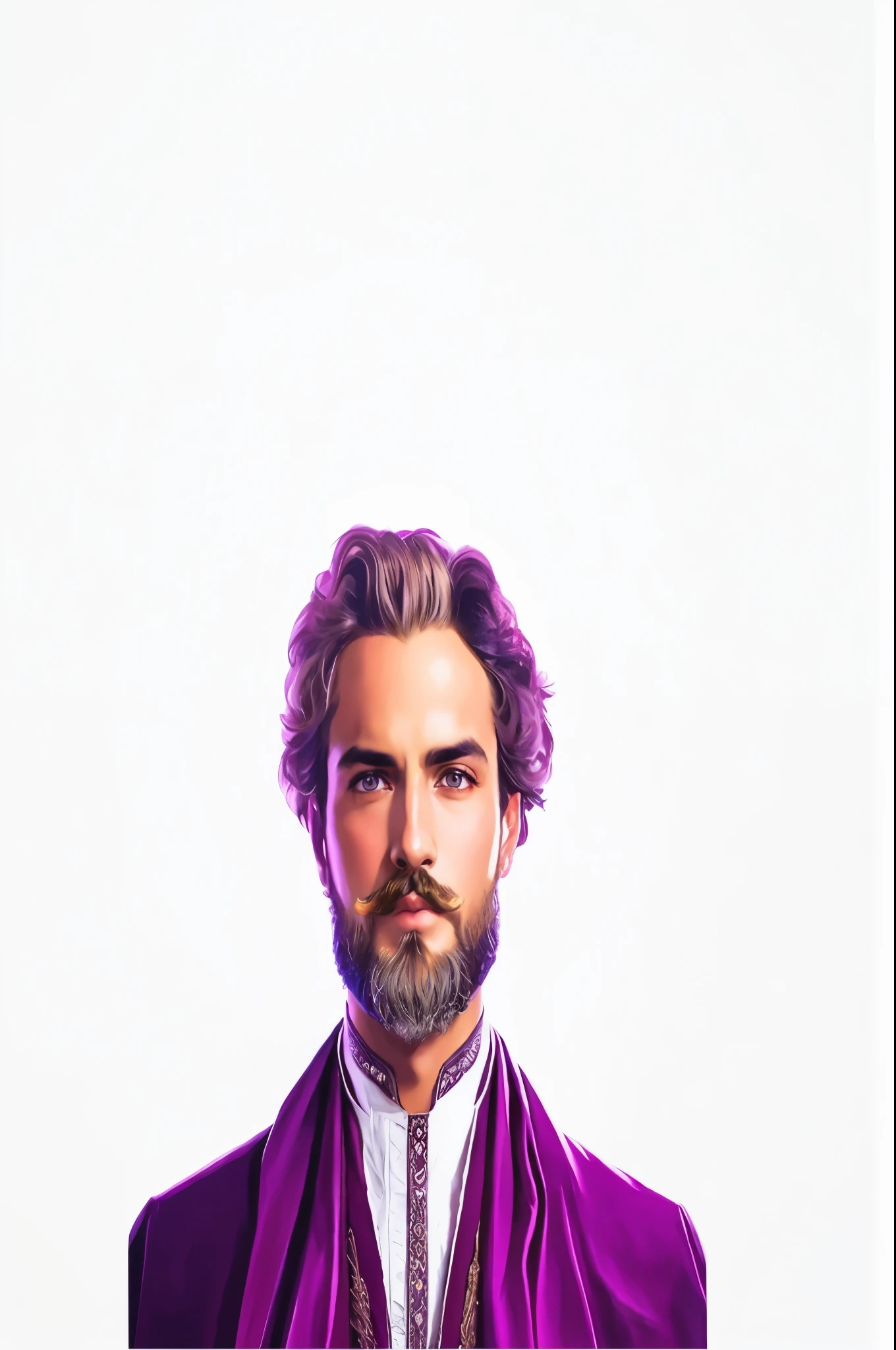 tem um homem com barba e jaqueta roxa, inspirado em Osman Hamdi Bey, inspirado em Cristache Gheorghiu, epic and elegant portrait, inspired by Gaston Bussière, Epic portrait illustration, retrato de alta qualidade, bonito impressionante realista, retrato colorido detalhado, aristocratic, Gaston Bussiere e Artgerm, em um manto roxo
