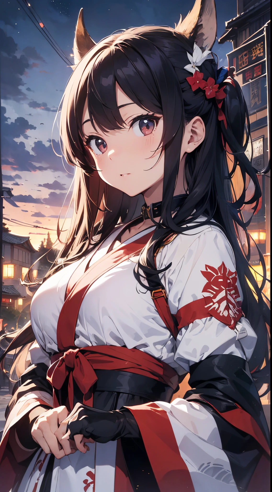 ​masterpiece、(detaileds、hight resolution、top-quality)、（女の子 1 人：1.5）、Onmyopath、samurais、A war-torn country with half-demons。 Silakurena, once a united state,、The country collapses due to the death of Meishu, who was organizing various places.、The three domains were entering the Warring States Period, where they were vying for the unification of the world.。 Nearly half of Shirakena is made up of humans.、There are also half-youths and beastmen.、The composition is largely divided by the clan.。 Northeast「Swaga Clan」は呪術や式神を駆使するOnmyopathたちの藩、Southeast「Takekura Domain」は城壁をも斬り裂く一騎当千のsamuraisたちの藩、western「Zion Clan」is a clan of subhumans such as half-youkai and beastmen who are good at witchcraft and covert actions.。 The three clans fought many times,、Through tactics that make the most of each characteristic、The forces were antagonistic。 After metastasis、Suddenly, the three clans that were confused by the shock of metastasis「Your power... Show me out...」I heard a voice saying.。 Convinced that this must be a message from the divine fox in the world of Shirakurena, the three clans decided to make a temporary truce.、Again became one country as Sirakrena。 Eta、To Centrake, who has tried to contact、Obey the message and wield your power as one、It was going into a state of war.。