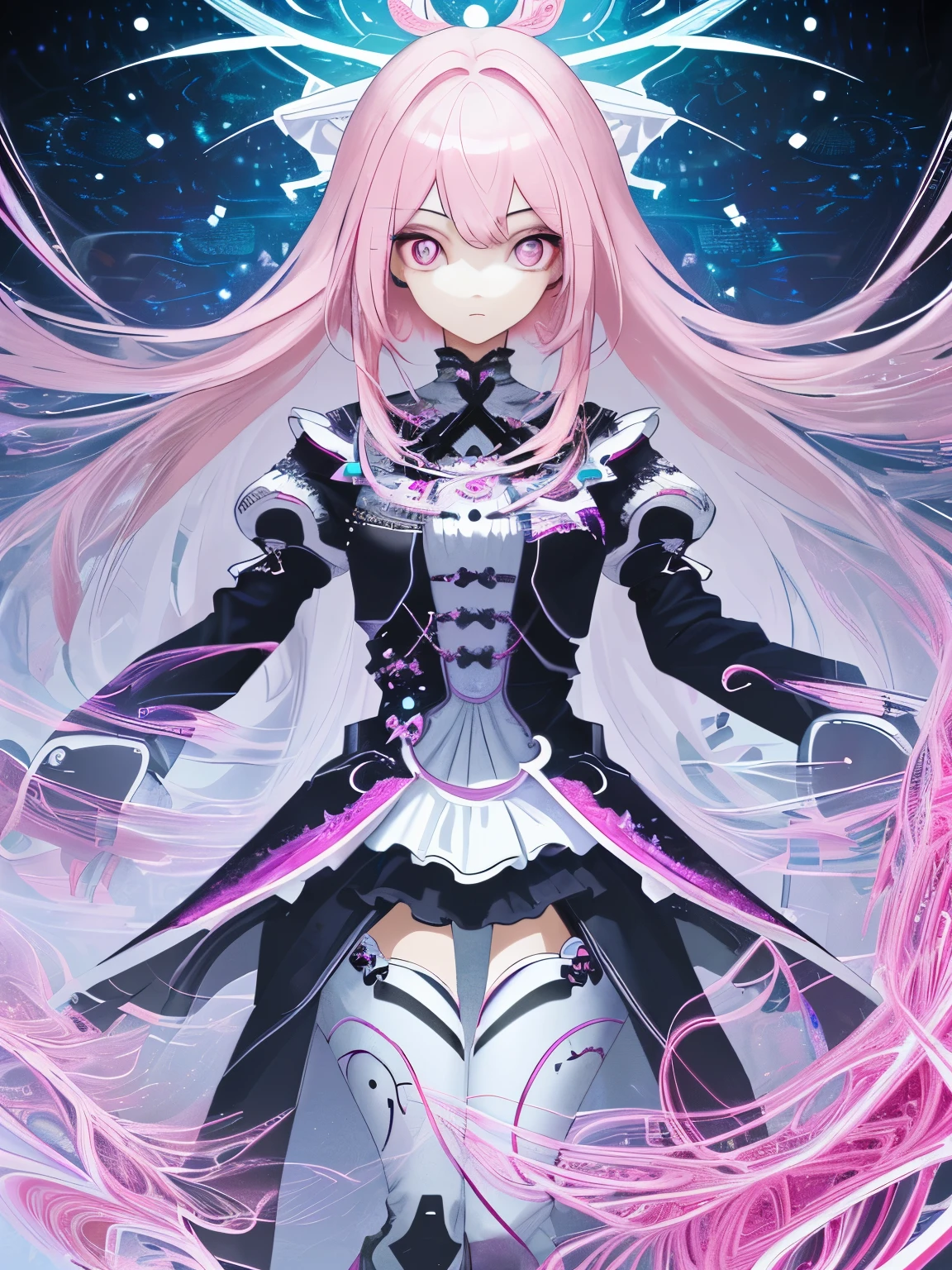 (Absurd, High Resolution, Ultra Detailed), 1girl, Solo, Very Detailed Eyes, (Official Art, Beauty and Aesthetics: 1.2), (Fractal Art: 1.3), White Pink Color Scheme, Most Detailed