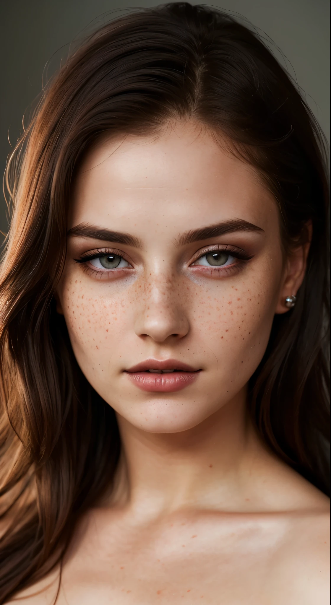 (best quality, hyperdetailed photography:1.2), beautiful lady, freckles, dark makeup, soft light, head and breast portrait, cover, (detailed beautiful face, detail skin texture, ultra-detailed body:1.1) sexy vampire girl,