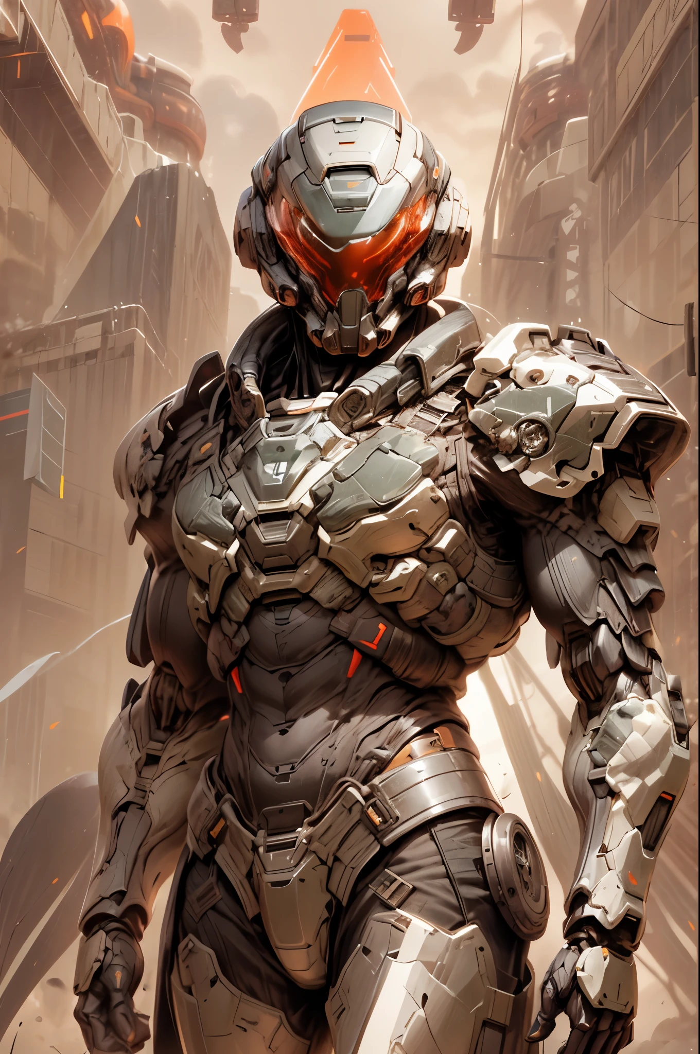 (((An epic and visually stunning digital anime masterpiece featuring a sylphlike masculine ((male:1.5)) decorated military dieselpunk cyborg soldier clad in a sleek yet tactical armored yet decorated leather military trench coat:1.2))), (((flat masculine male chest:1.5, mechanical full head helmet, mecha helmet with narrow polarized visor:1.5))), (((the character adorned in a (scifi tactical armored open front trench coat with a built in exoskeleton) (over a form fitted armor plated yet super sleek and revealing under suit with waist cut outs), the armor plating on the upper arms and shoulders beautifully engraved))):1.4. The image showcases the intricacies of the character’s armor and clothing:1.5, ((capturing their flamboyant essence and heavy mecha aesthetic:1.2)). The character also possesses an androgynous charm, (((with slim yet heavily muscled physique:1.2, sylphlike with a sleek waist, toned yet beautifully sleek cybernetic arms:1.3, mechanical arms and legs:1.3, mecha muscles:1.3))), looking at viewer, (((brass metal armor and brown leather, dieselpunk:1.3))), (((depth of field, cinematic lighting, chromatic aberration, ray tracing, UHD, masterpiece, top of head covered, super detail, high details, high quality, award winning, 8k, highres, halo)))