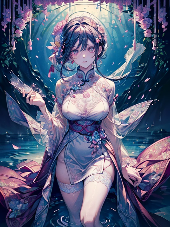 ((Finest quality)),(超A high resolution),(Ultra-detailed細),(Meticulous portrayal),((the most picturesque works of art),Ultra-Precision Art,The art of astounding depiction,Fantasyart:1.5, ((Beautiful flowers々:1.5)),((Creeper:1.5)), (Body eroded by flowers:1.3),Glamorous body:1.3,fancy background effects、masterpiece、Fancy details、(NSFW 1.1), ((1girl in)), ((masutepiece)), ((Highly detailed:1.3)), In crystal clear water,beautiful woman entering the lake, ((long yellow hair)), Wet hair, Wearing a light transparent dress, clothed bathing, steam, (Rose petals floating in water:1.3), Early morning light, Ivory Gold AI, windows, Crepscular lighting, 、Lace sheer underwear、very very gigantic boobs、Pink nipples、pink areolae,透けて見えるPink nipples、透明なpink areolae、lace and string shorts.、princess carry,Sexy lingerie with lace and strings,See-through sexy lingerie,Transparent lingerie、translucent dress、pearlsescent、pearls、Sexy Harness、Sexy garter belt、Sexy Stockings、Well equipped,intimate, rose garden、Multicolored roses、lake with floating roses、Lying down、Open legs、Spread your legs、Open thighs、Immersion in water、Wet body、splash water、gorgeous flower decoration、big flowers、stylish hair、Moon, lantern, Night, Solo, playing in the water, Water, hair flower, flower, Outdoors, skyporn, full Moon, Rain, lantern, wet clothes, skyporn, wet hair (((masutepiece),(the Extremely Detailed CG Unity 8K Wallpapers),Best Quality,Cinematic lighting,Detailed background,Beautiful detailed eyes,Bright pupils, (extremely delicate and beautiful),(Beautiful and detailed eyes description), Ultra-detailed,masutepiece,)),