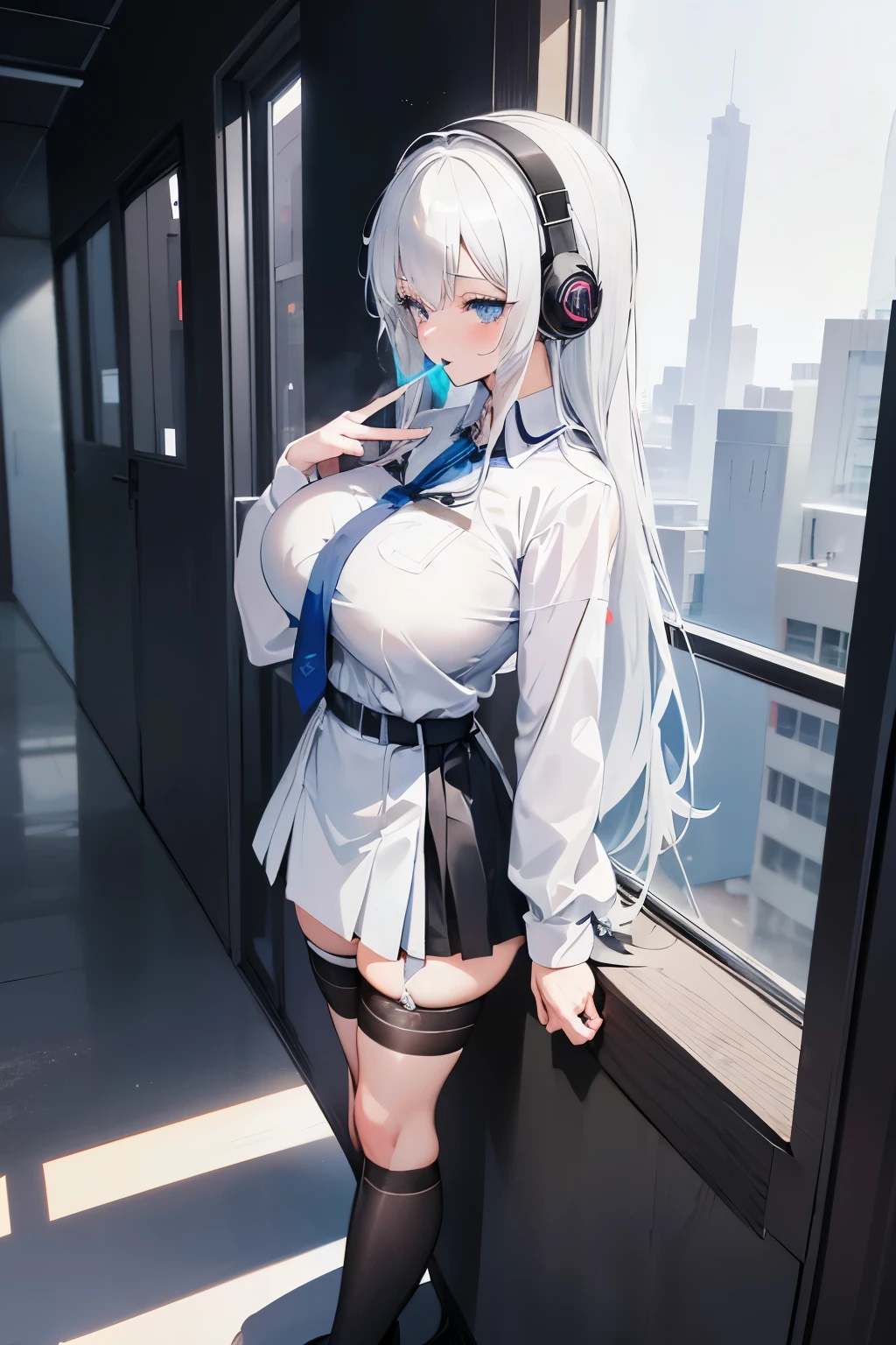 the window should show a city environment, as if this room were at the top of a building