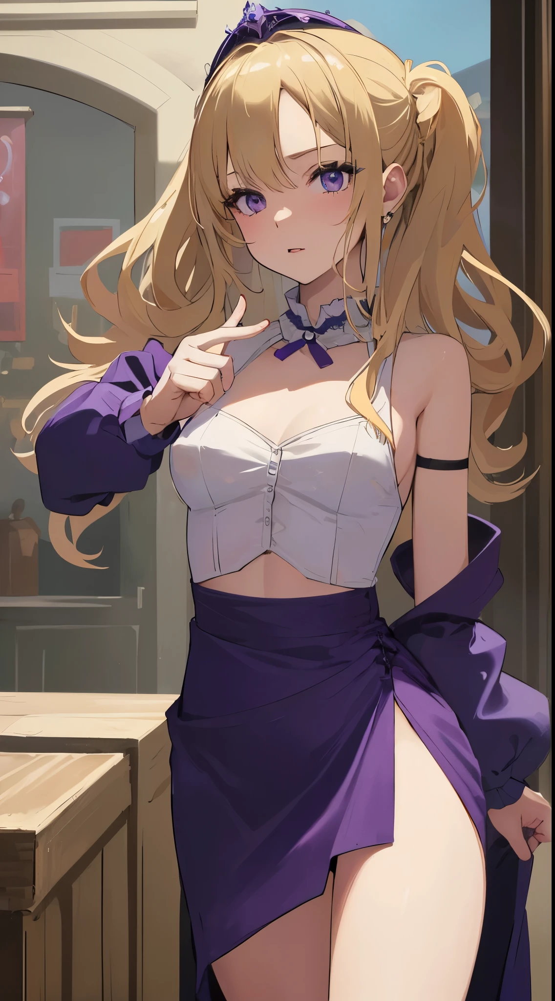 (Disheveled Hair), ((1 female,Blonde Long Hair,Kung Fu Master, Pastel Green,Wearing work overalls, Gorgeous purple detailed bra, Sensual,))